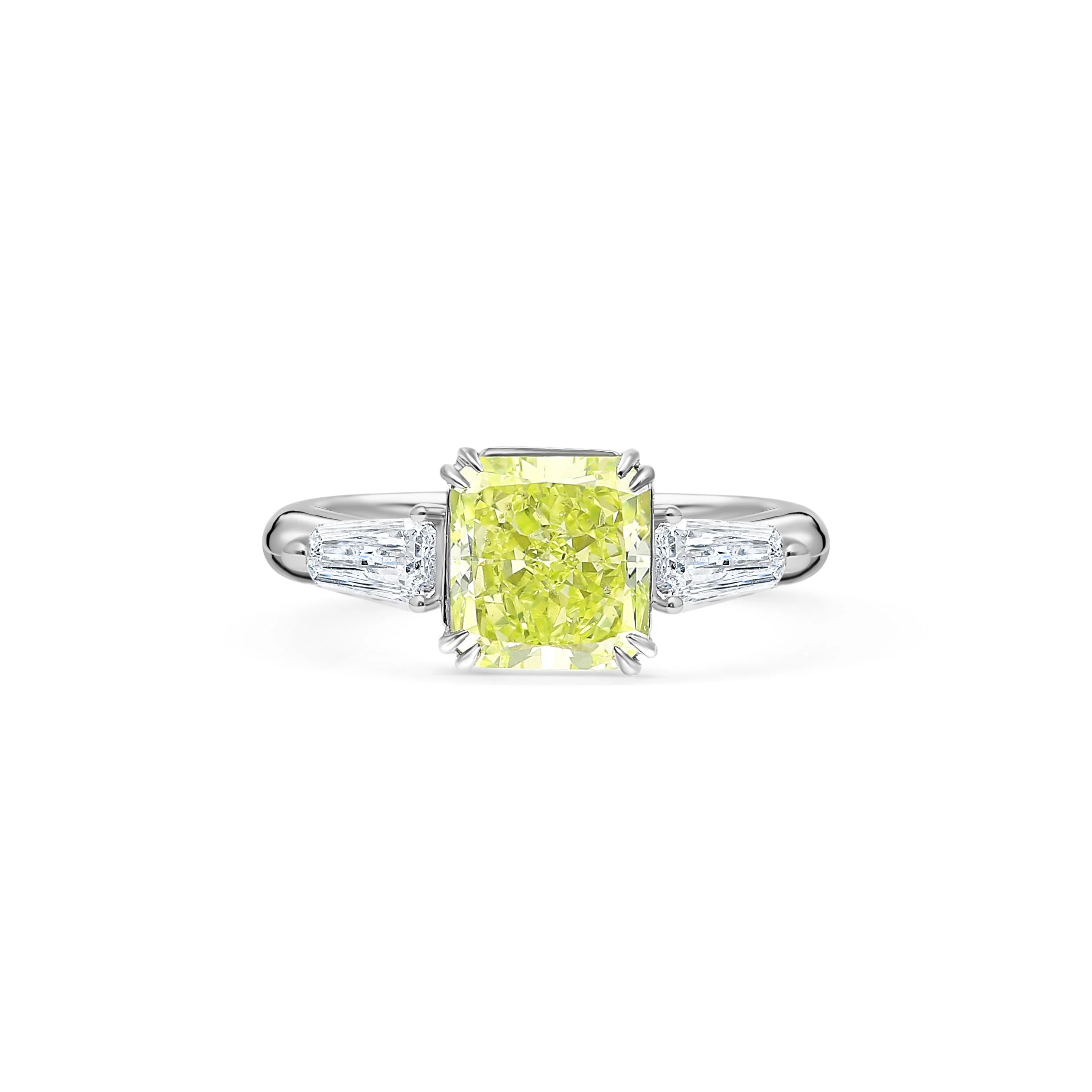 GIA Certified 2.22 Carat Fancy Yellow-Green Radiant Cut Diamond 3 Stone Ring in 18K White Gold - Image 2