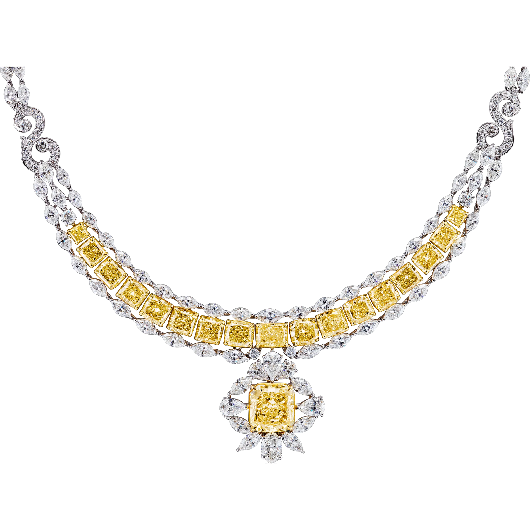 GIA Certified 50 Carat Fancy Yellow Diamond Necklace in 18K Gold