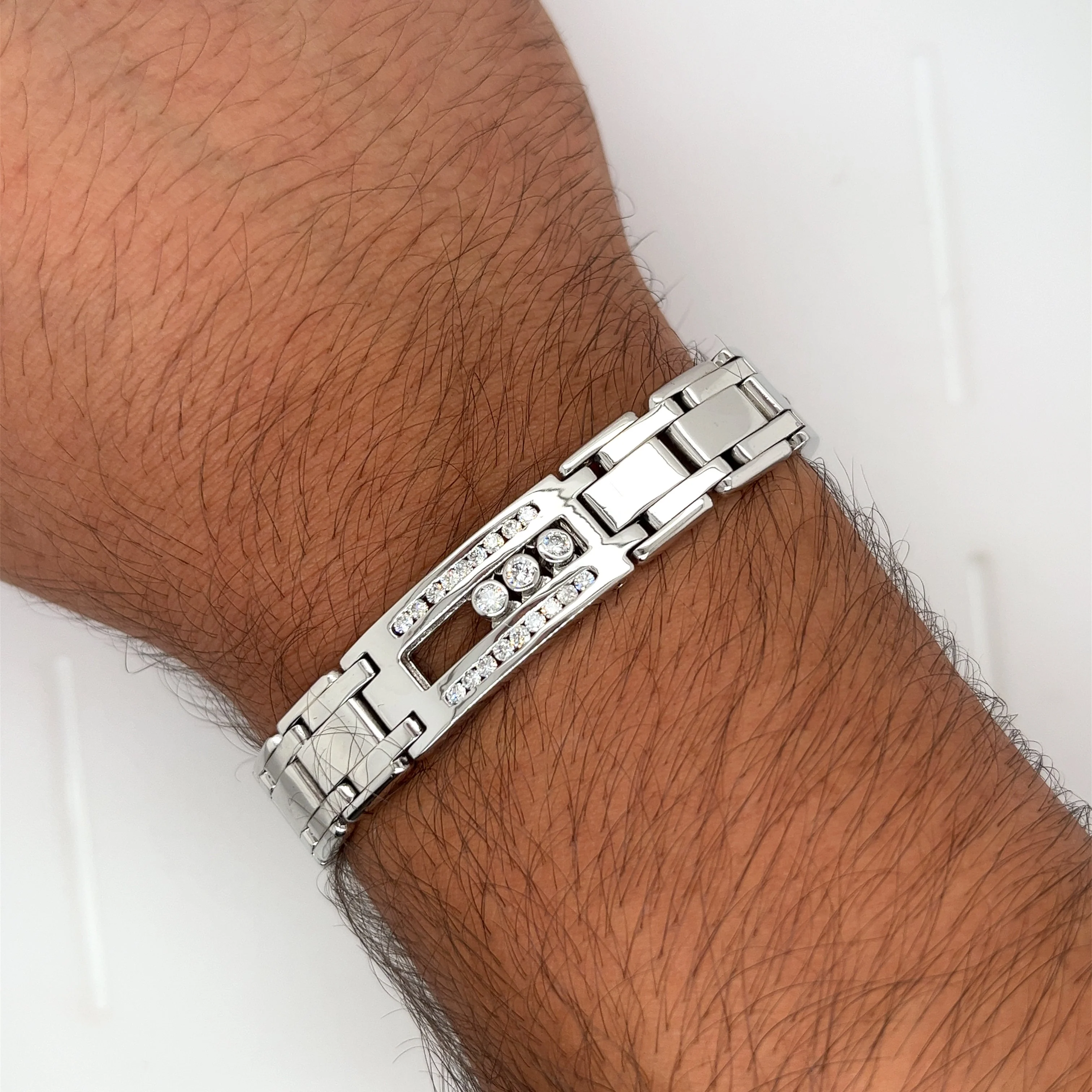 Floating Channel Set Natural Diamond Mens Link Bracelet in 14K White Gold - Image 4