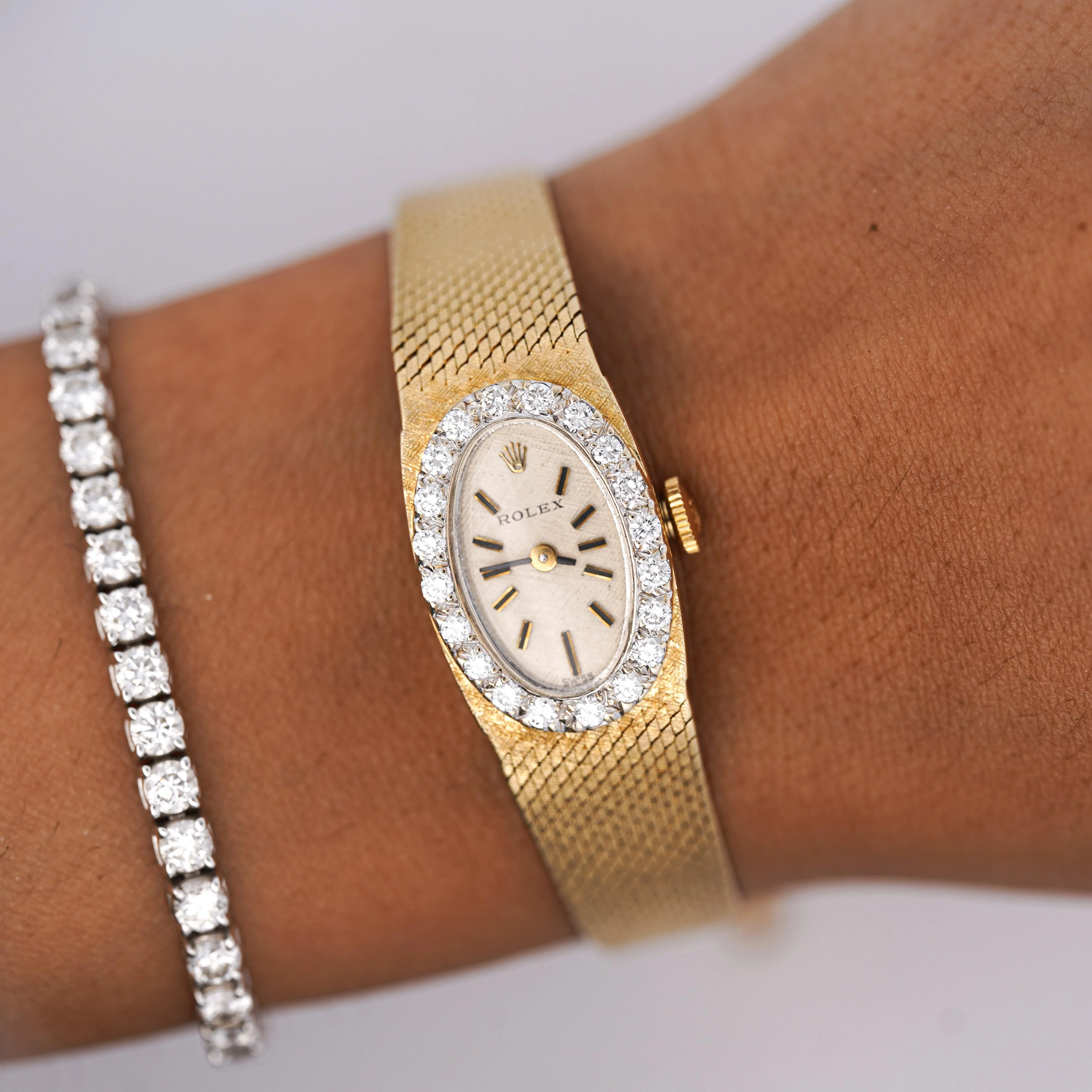 For Matthew Cranwell: Vintage Rolex Precision 14K Yellow Gold Diamond Bezel Oval Manual Wind Watch (Copy) - Image 3