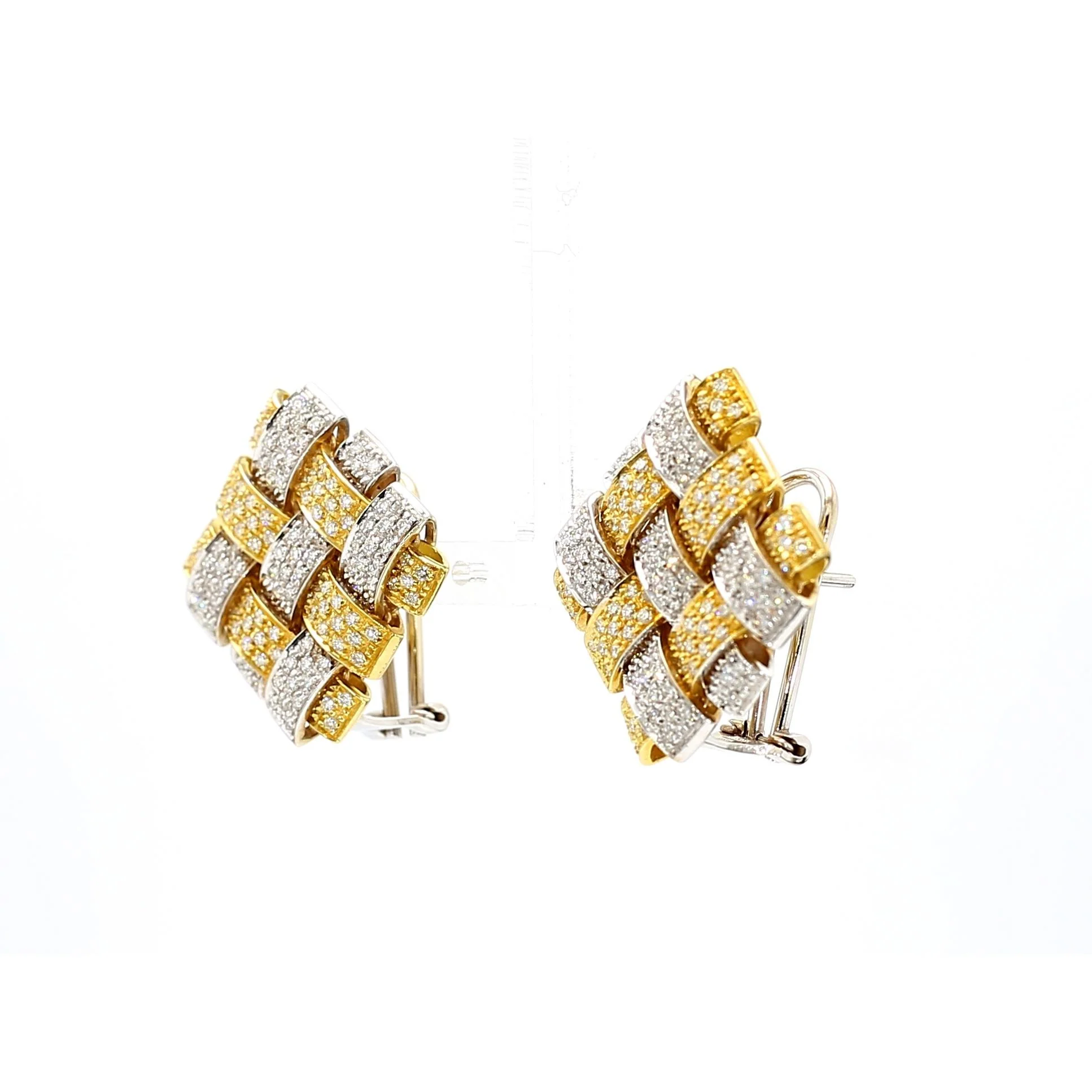Garavelli 3.5 Ct Diamond Woven Square 18K Two-Tone Gold Clip-On Earrings - Image 4