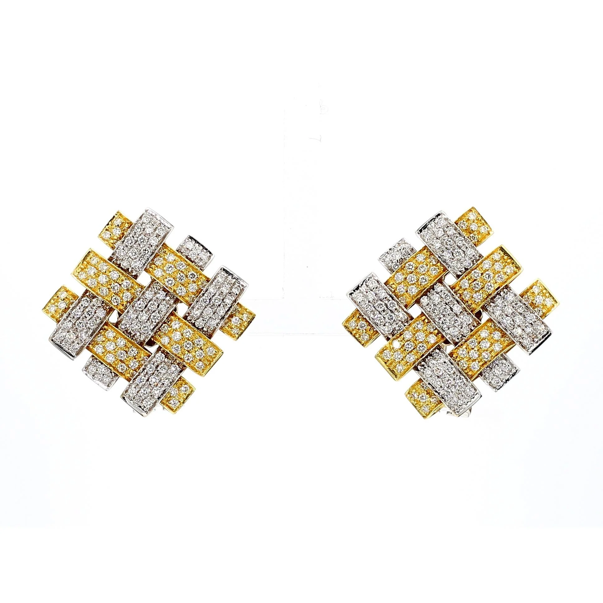 Garavelli 3.5 Ct Diamond Woven Square 18K Two-Tone Gold Clip-On Earrings - Image 9