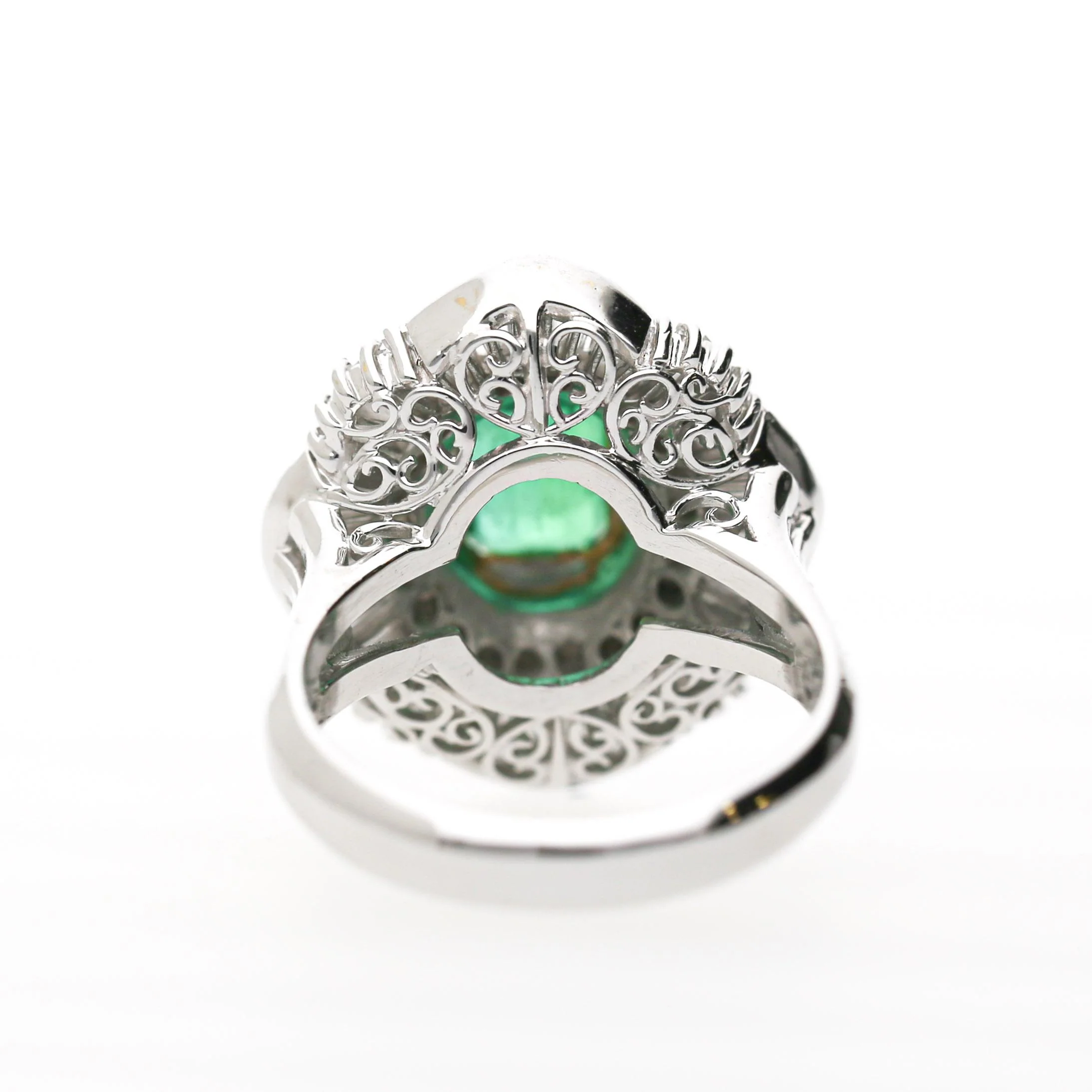 GIA 1.38 Carat Emerald Cut Colombian Emerald & Diamond Platinum Ballerina Ring - Image 6