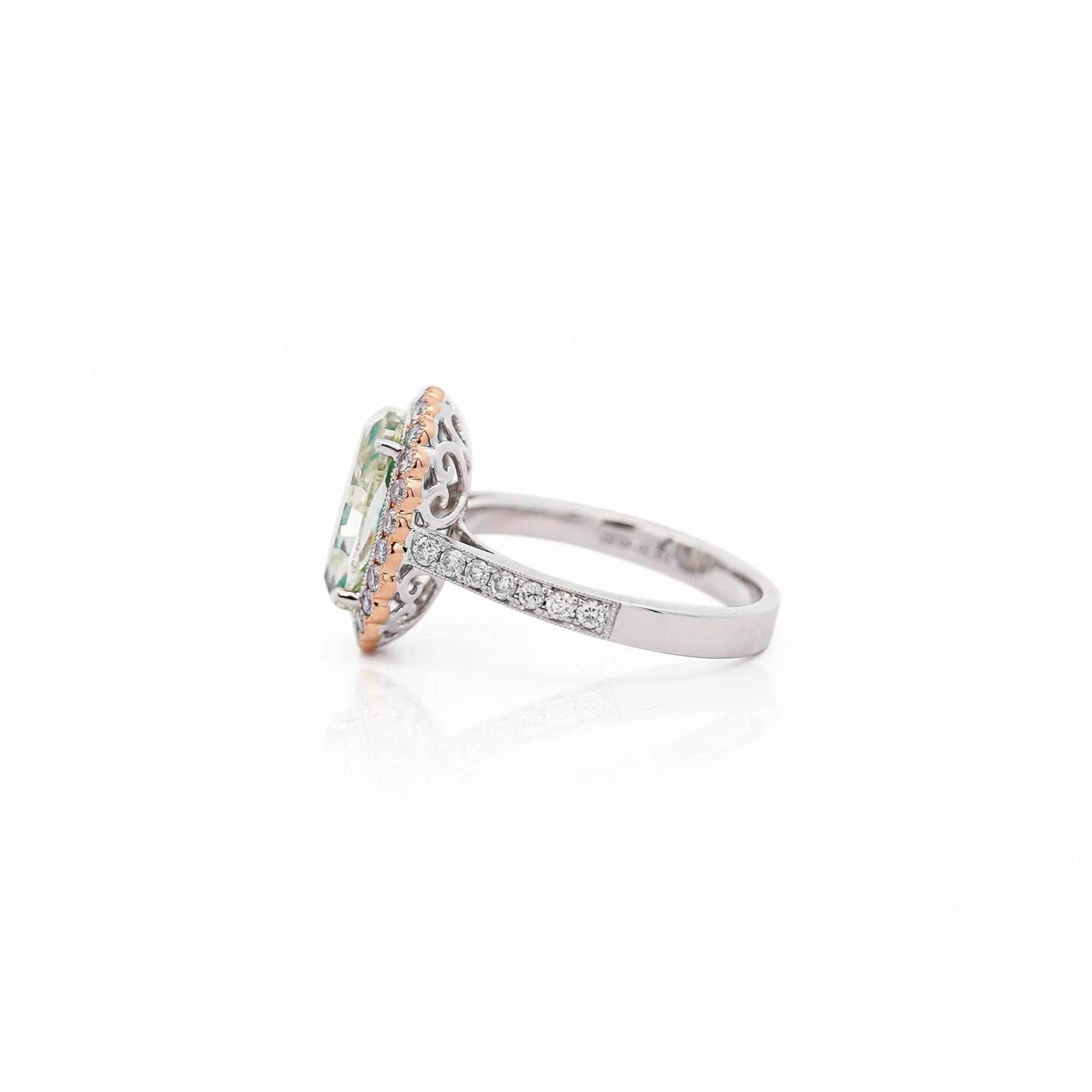 GIA 3.3 Carat Fancy Green-Yellow Oval Diamond Halo 18K Gold Ring - Image 6