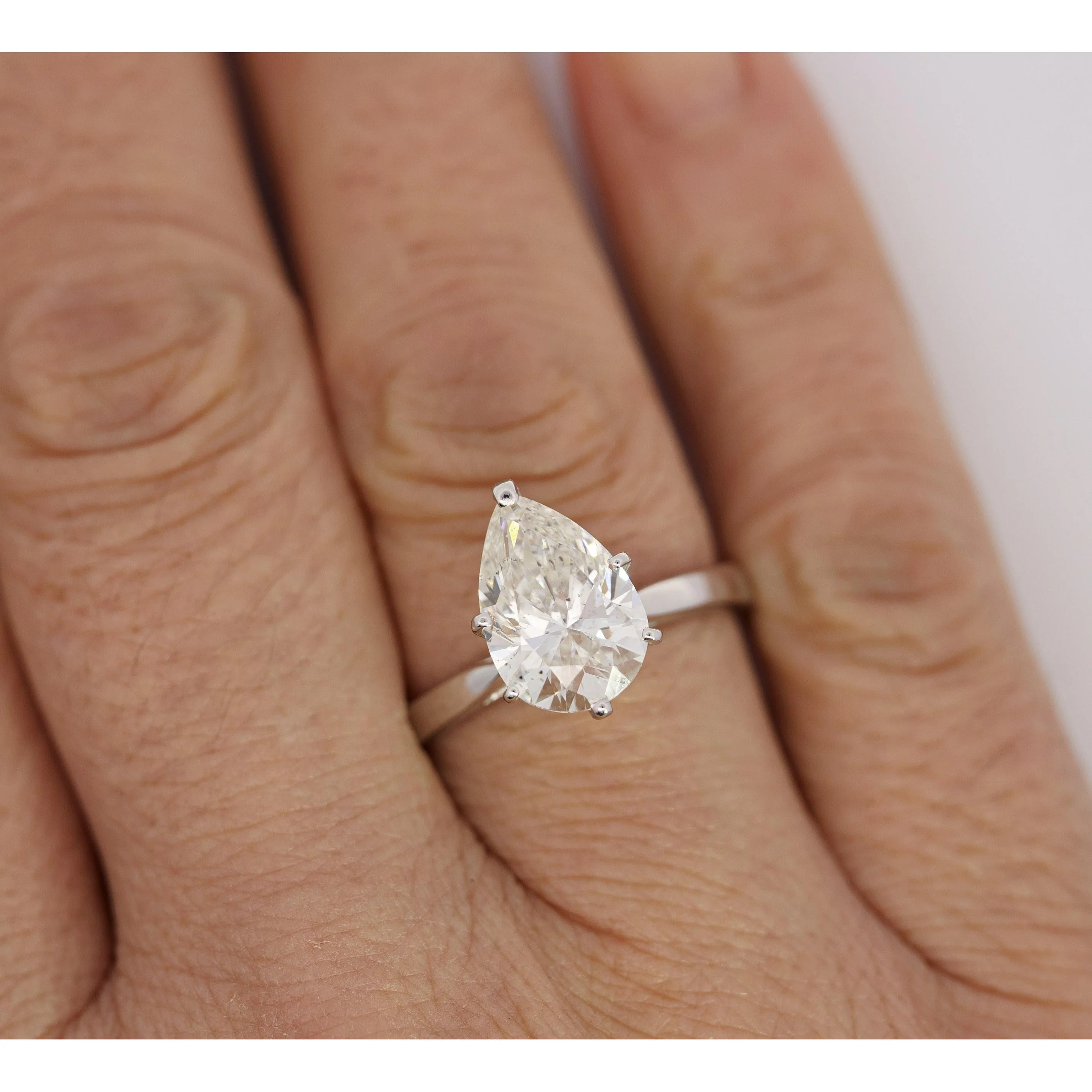 GIA Certified 3.40 I/SI2 Pear Cut Diamond Solitaire 18K White Gold Ring - Image 2