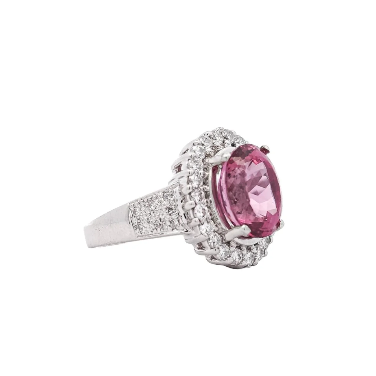 GIA Certified 7.60 Carat No Heat Pink Spinel and Diamond Ring in Platinum - Image 2