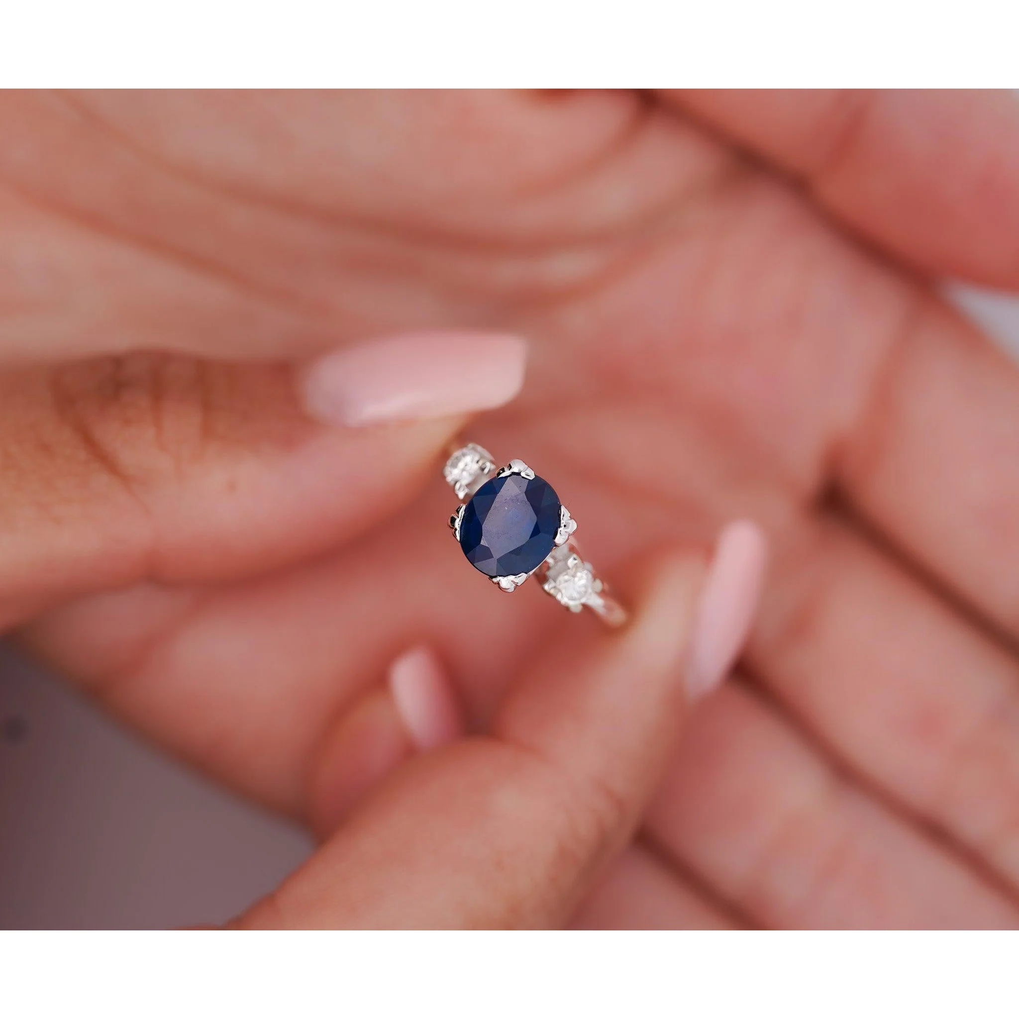 GIA Cert. 1.85 Carat Oval Blue Sapphire & Diamond 14K White Gold 3 Stone Ring - Image 2
