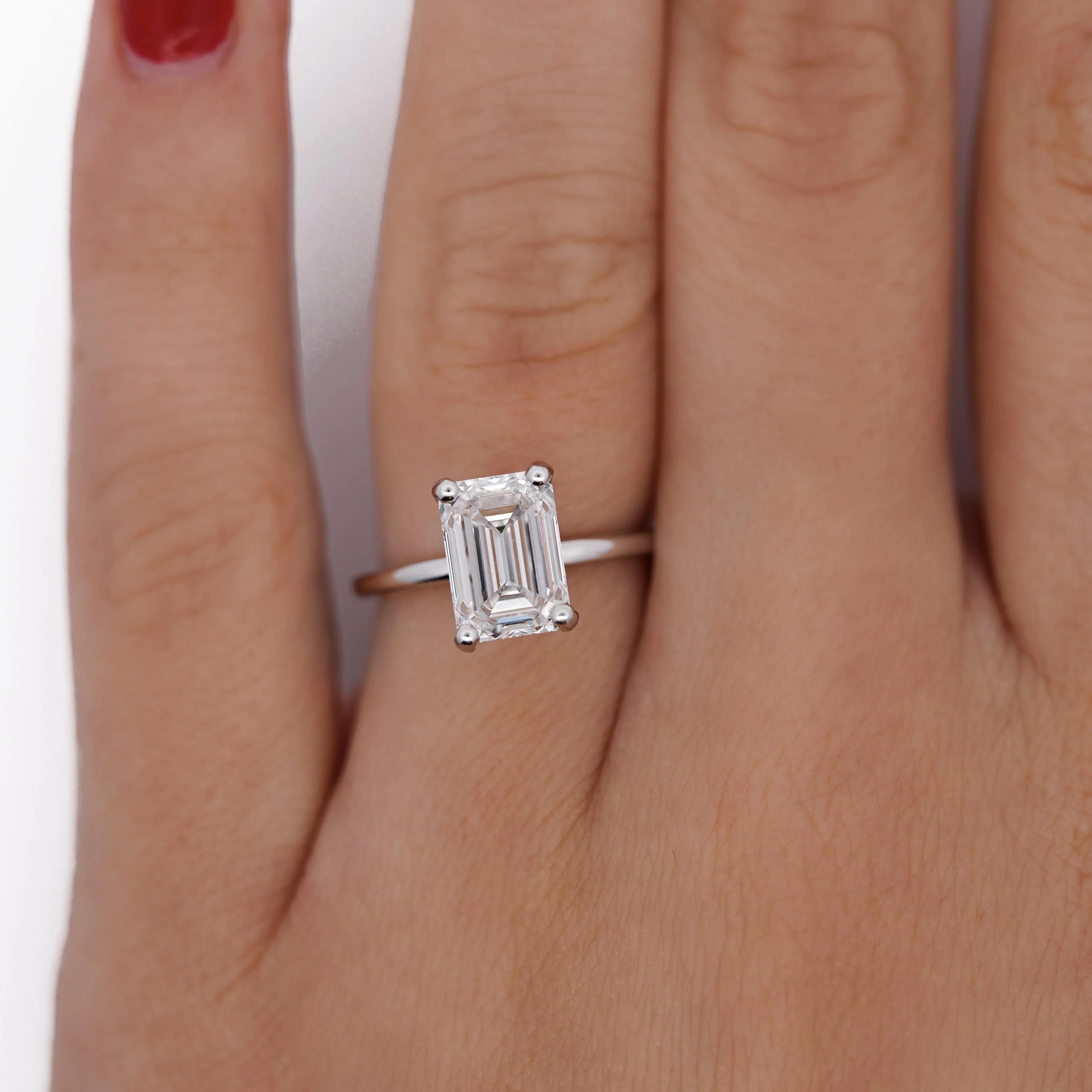 GIA Cert 2.55 Carat Emerald Cut Lab Grown Diamond 14K White Gold Engagement Ring - Image 5