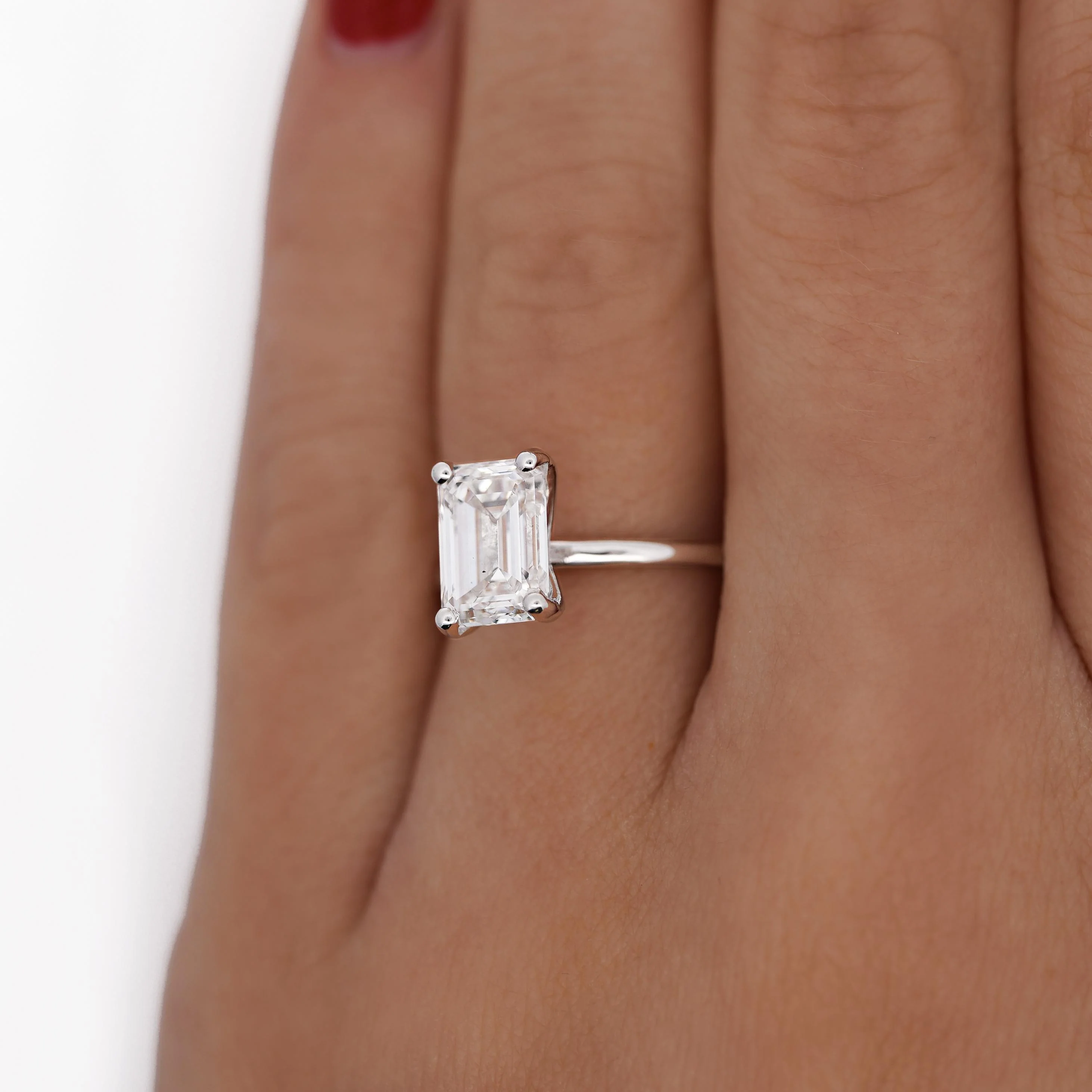 GIA Cert 2.55 Carat Emerald Cut Lab Grown Diamond 14K White Gold Engagement Ring - Image 7