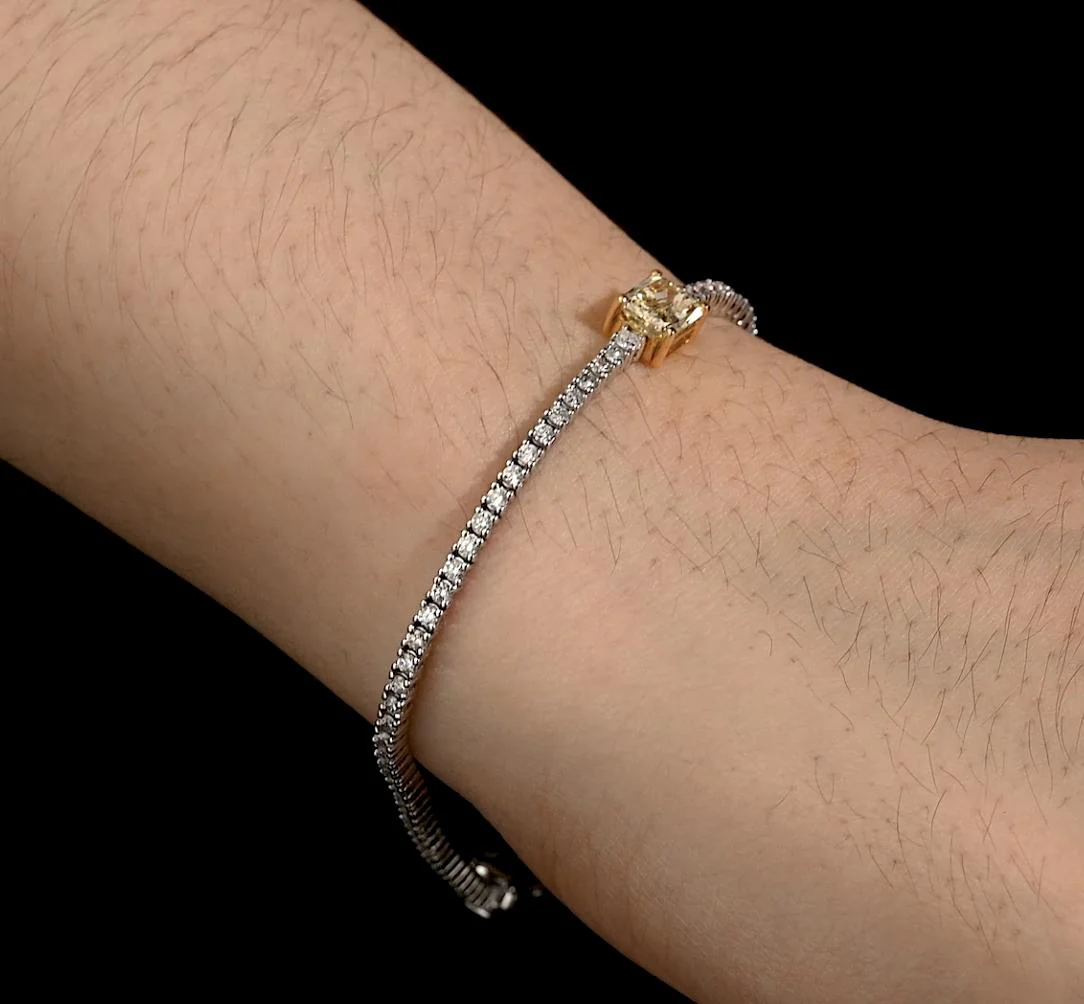 GIA Cert. 2.65 Carat Yellow Diamond Center 18K Tennis Bracelet - Image 5