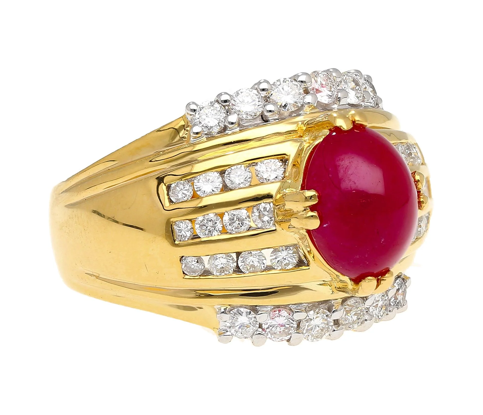 GIA Cert. 3.93 Carat No Heat Ruby & Diamond Vintage Cocktail Ring - Image 2