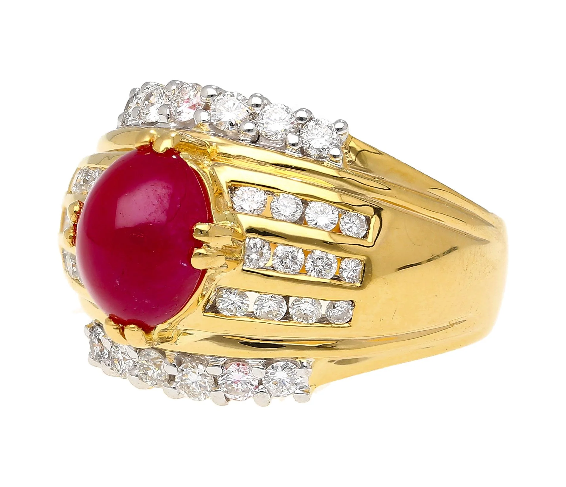 GIA Cert. 3.93 Carat No Heat Ruby & Diamond Vintage Cocktail Ring - Image 3