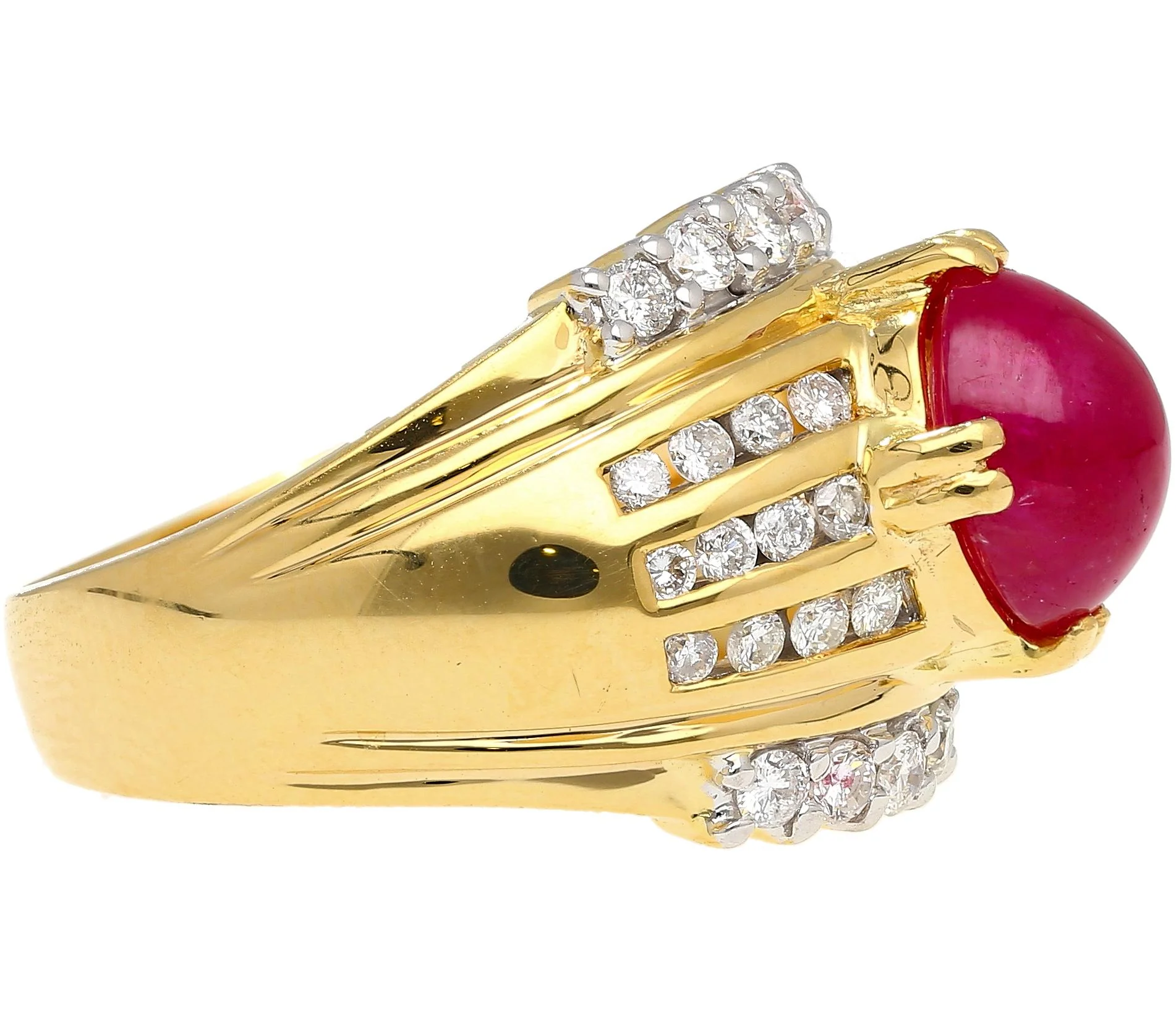 GIA Cert. 3.93 Carat No Heat Ruby & Diamond Vintage Cocktail Ring - Image 4
