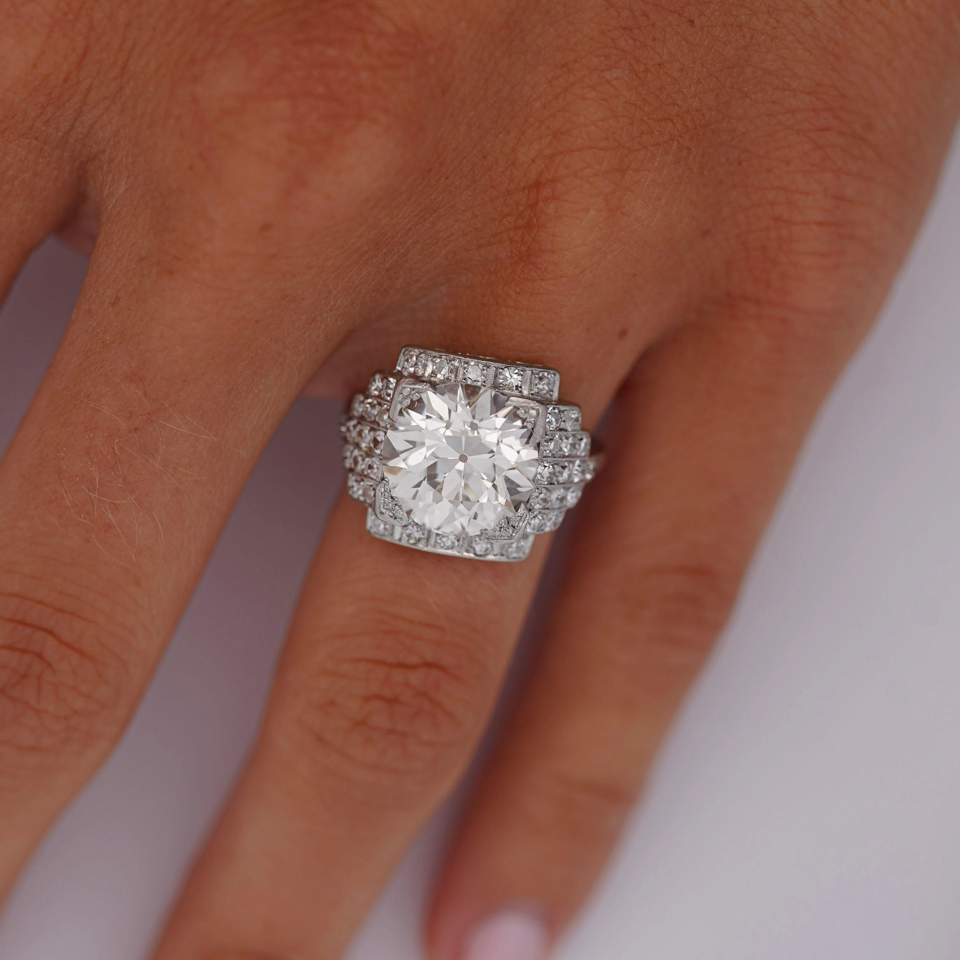 GIA Cert. 5.01 Carat Old Euro Cut Diamond Edwardian Antique Platinum Ring - Image 10