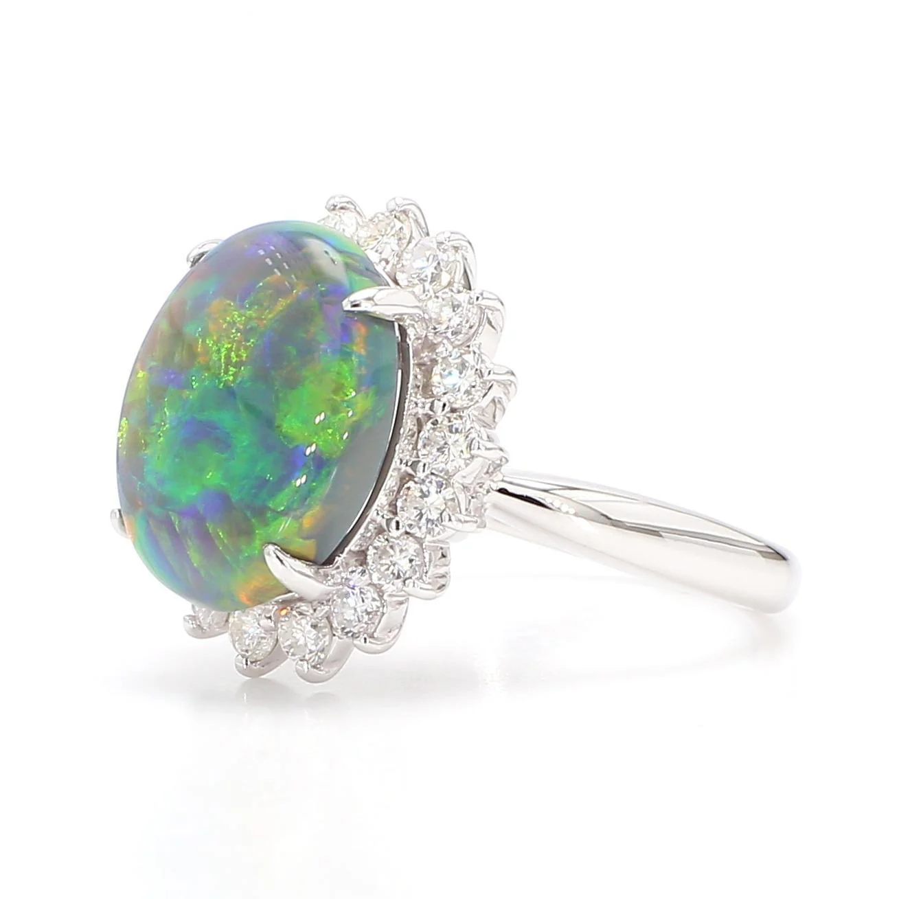GIA Cert. 5.10 Carat Untreated Black Opal Diamond Halo Platinum Starburst Ring - Image 8