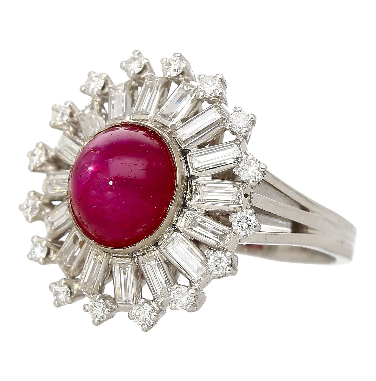 GIA Cert. 7.40 Carat Purplish Red Star Ruby & Diamond Art Deco Ballerina Ring - Image 2