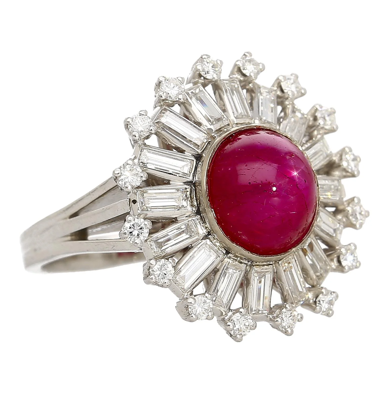 GIA Cert. 7.40 Carat Purplish Red Star Ruby & Diamond Art Deco Ballerina Ring - Image 3