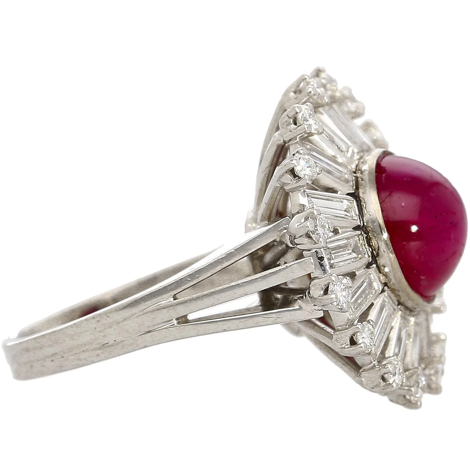 GIA Cert. 7.40 Carat Purplish Red Star Ruby & Diamond Art Deco Ballerina Ring - Image 4