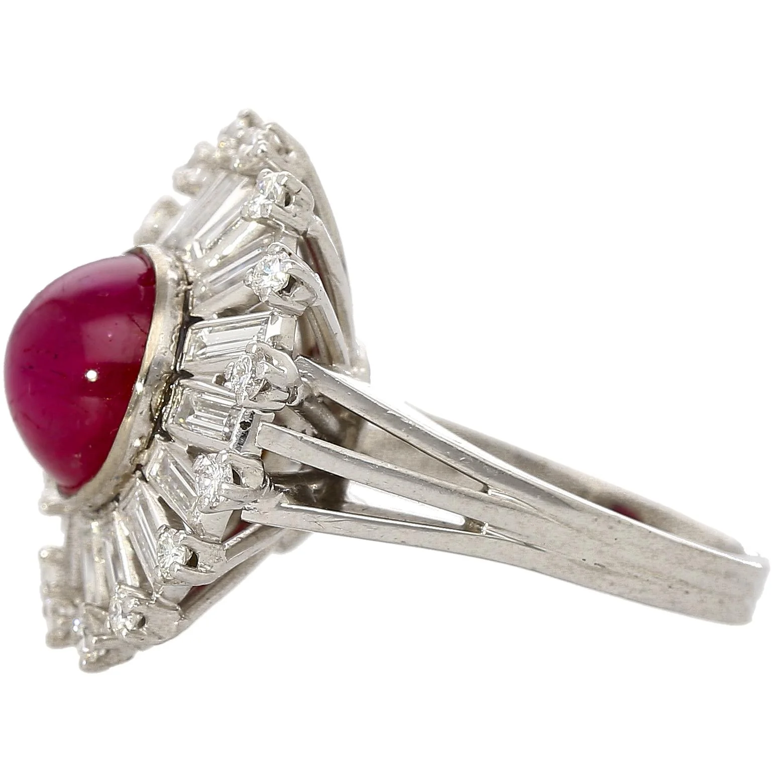 GIA Cert. 7.40 Carat Purplish Red Star Ruby & Diamond Art Deco Ballerina Ring - Image 5