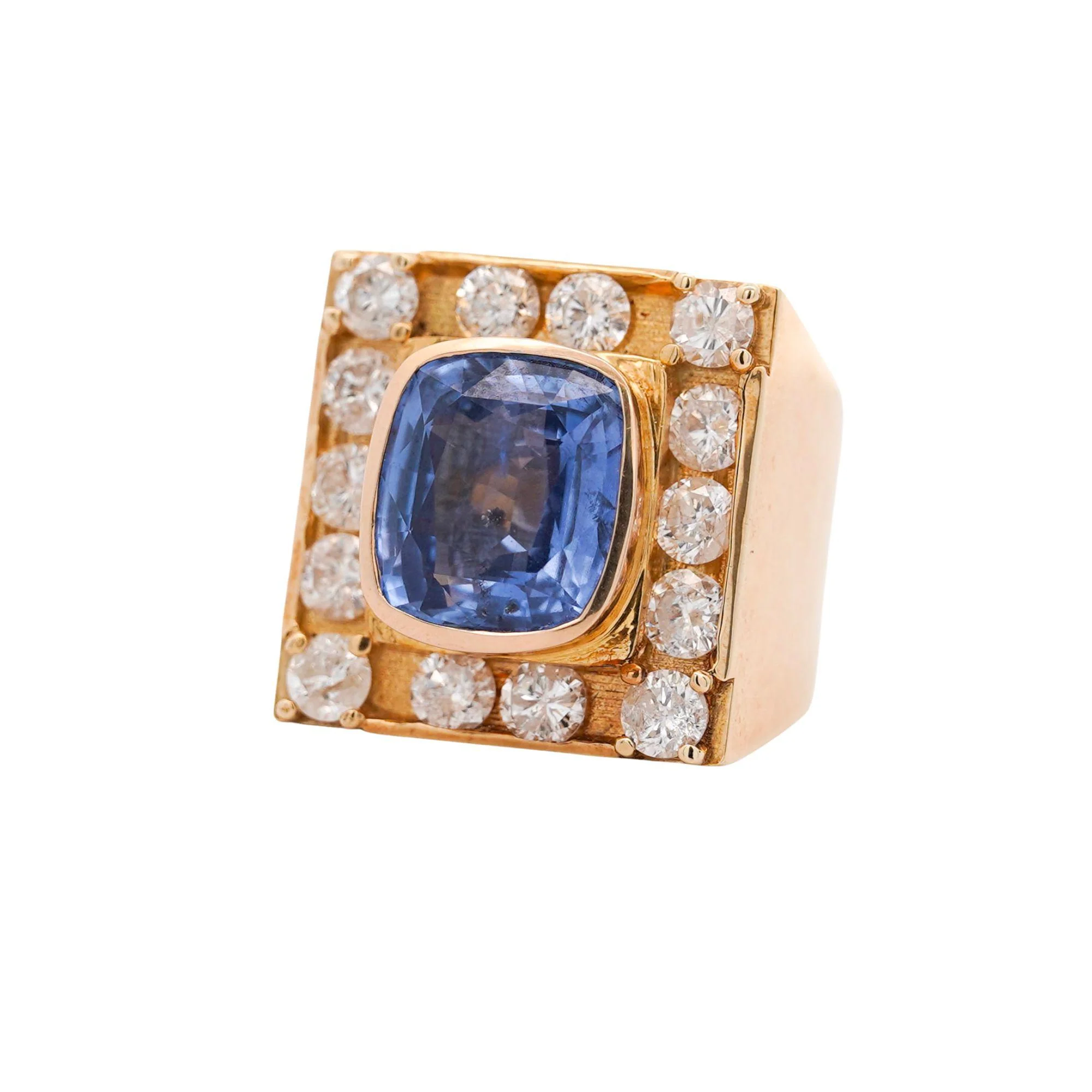 GIA Cert. 8.56 Carat Cushion Light Blue Sapphire 14K Gold Vintage Mens Ring - Image 3