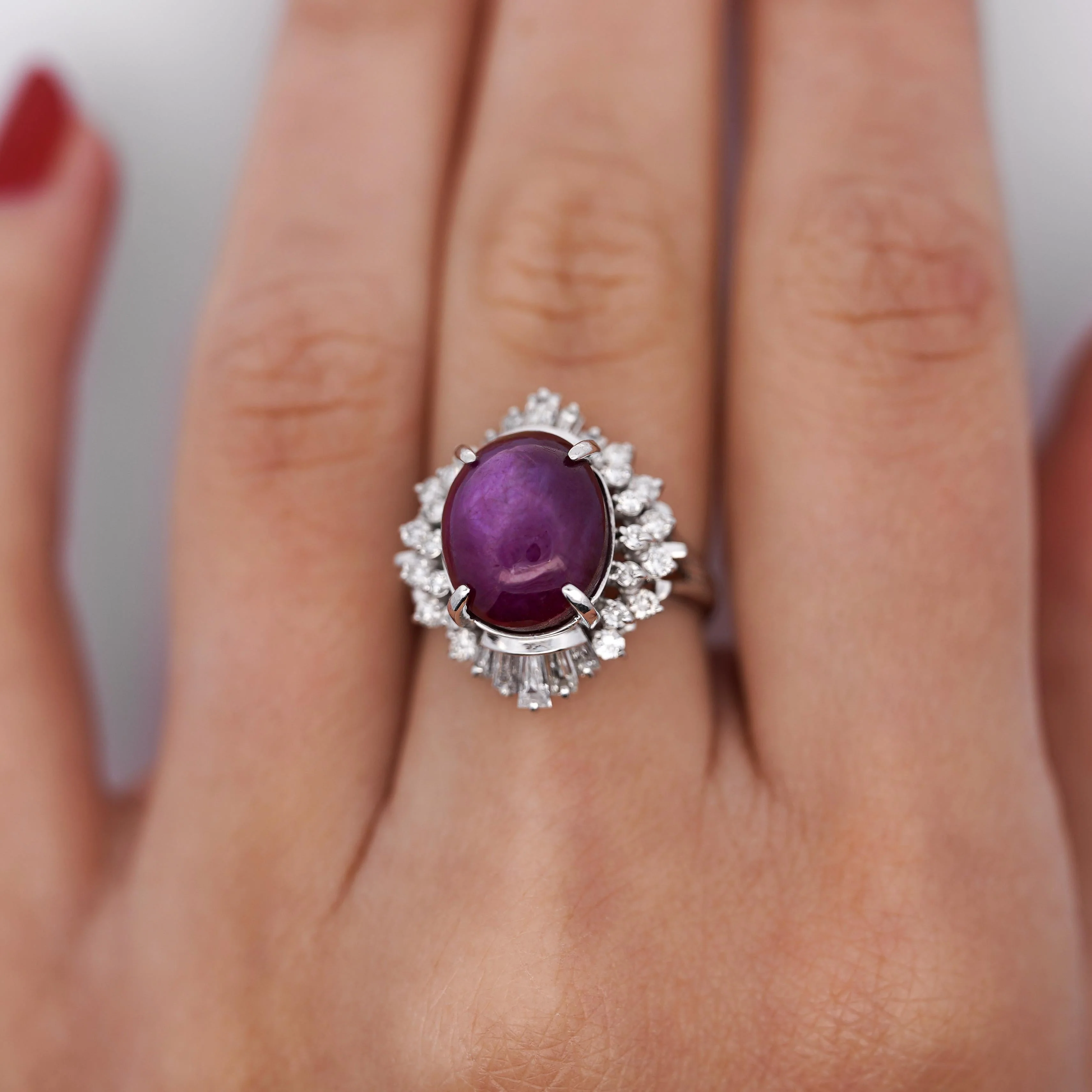 GIA Cert. 9.72 Carat No Heat Star Ruby & Diamond Platinum Cocktail Ring - Image 2