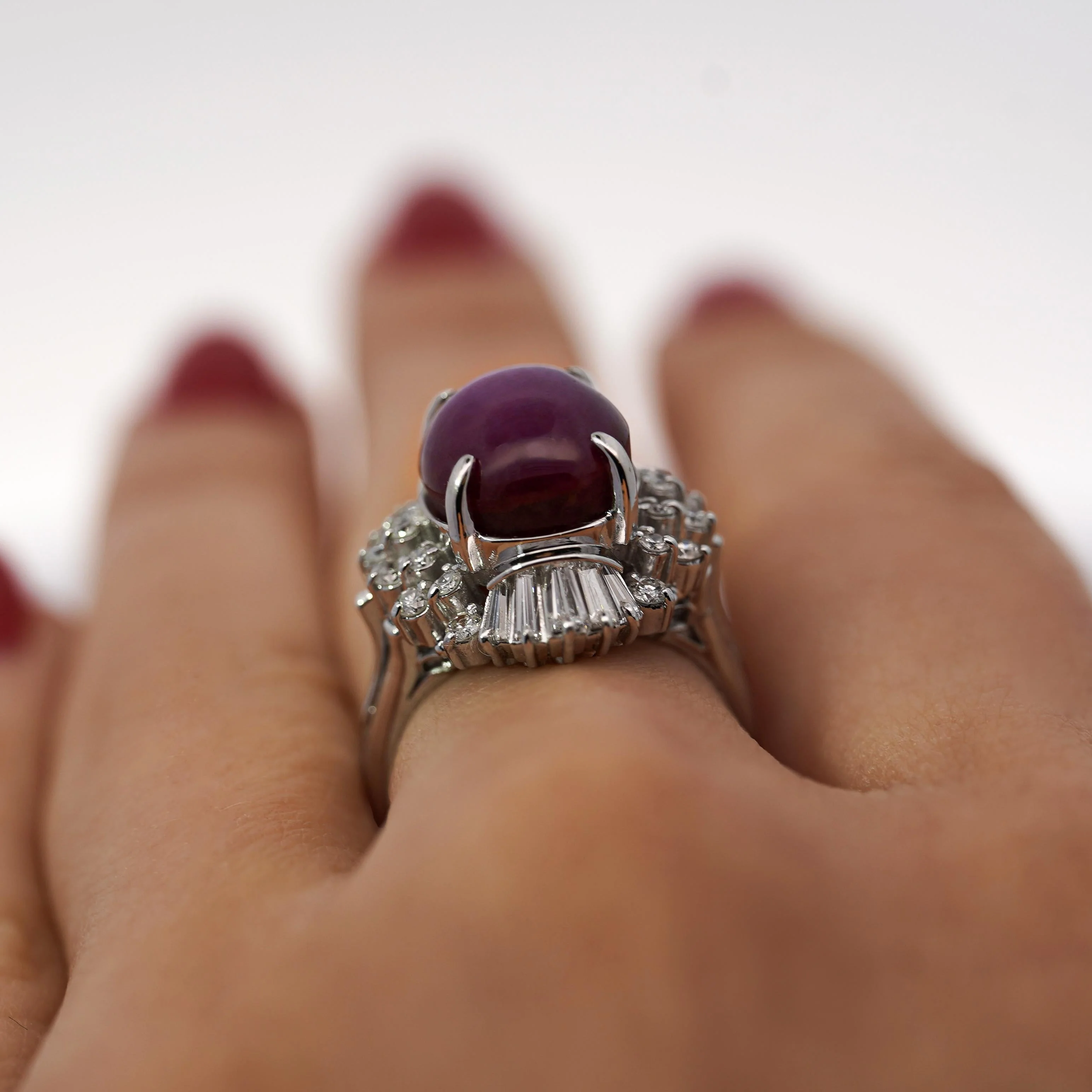 GIA Cert. 9.72 Carat No Heat Star Ruby & Diamond Platinum Cocktail Ring - Image 5