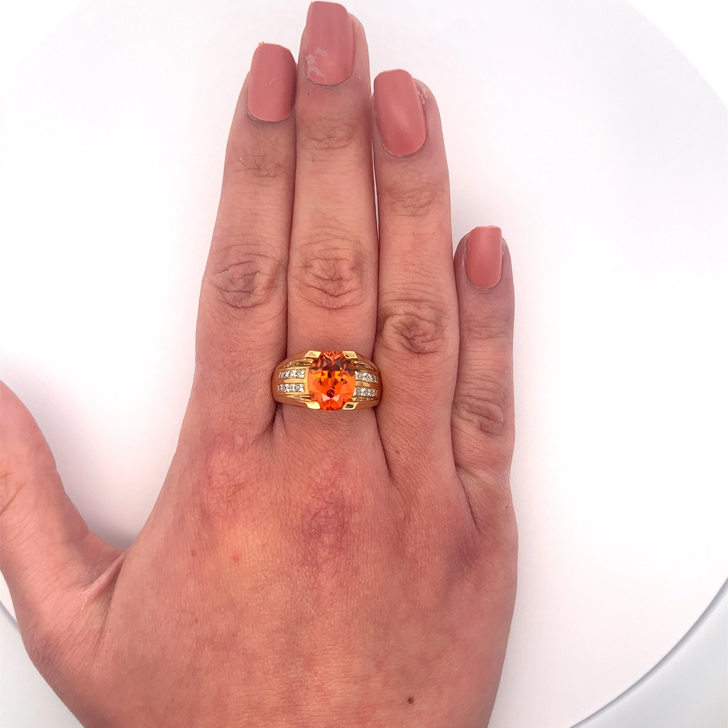 GIA Certified Oval Cut Orange Spessartine Garnet And Diamond 18K Dome Ring - Image 7