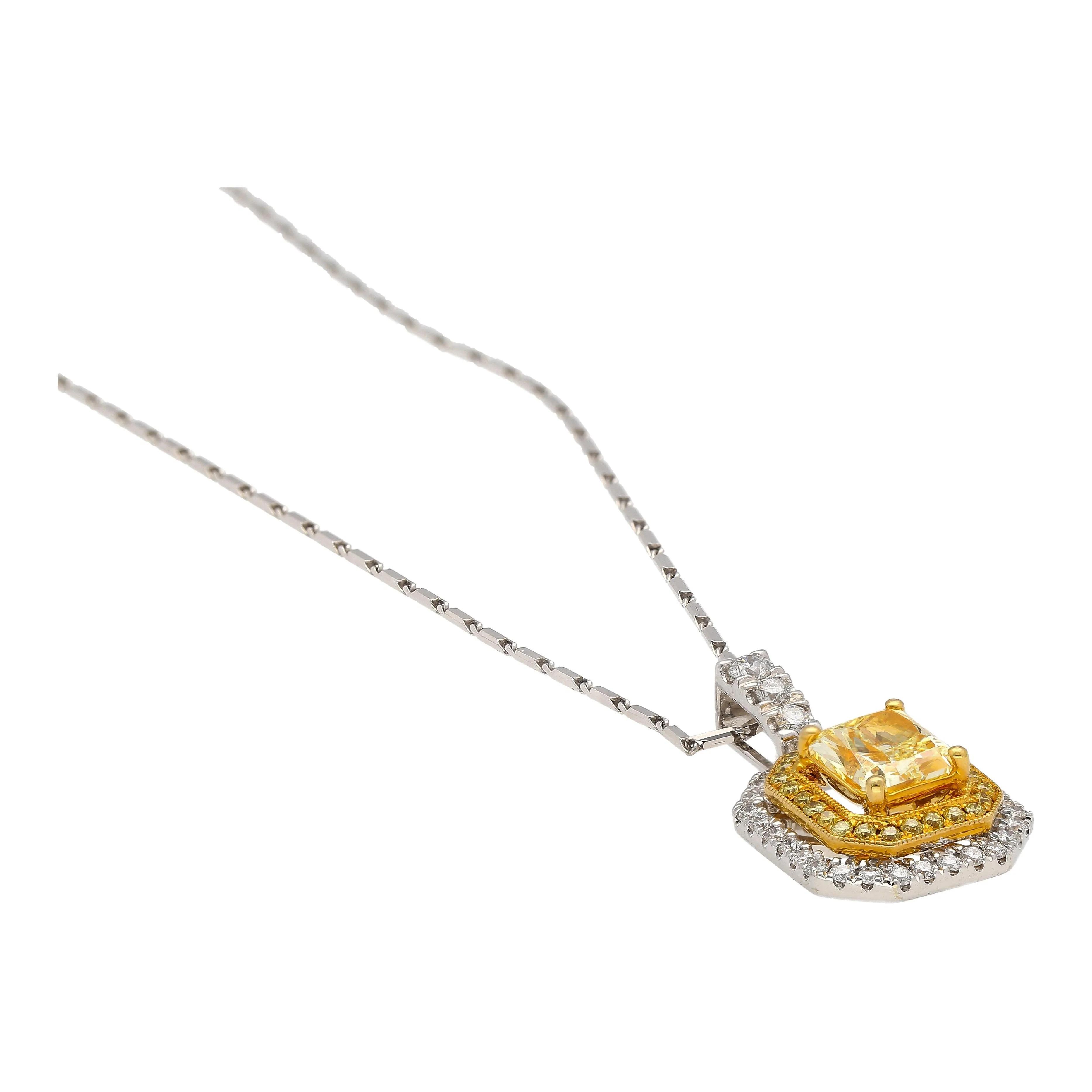 GIA Certified 1.05 Carat Fancy Yellow Diamond Pendant Necklace - Image 3