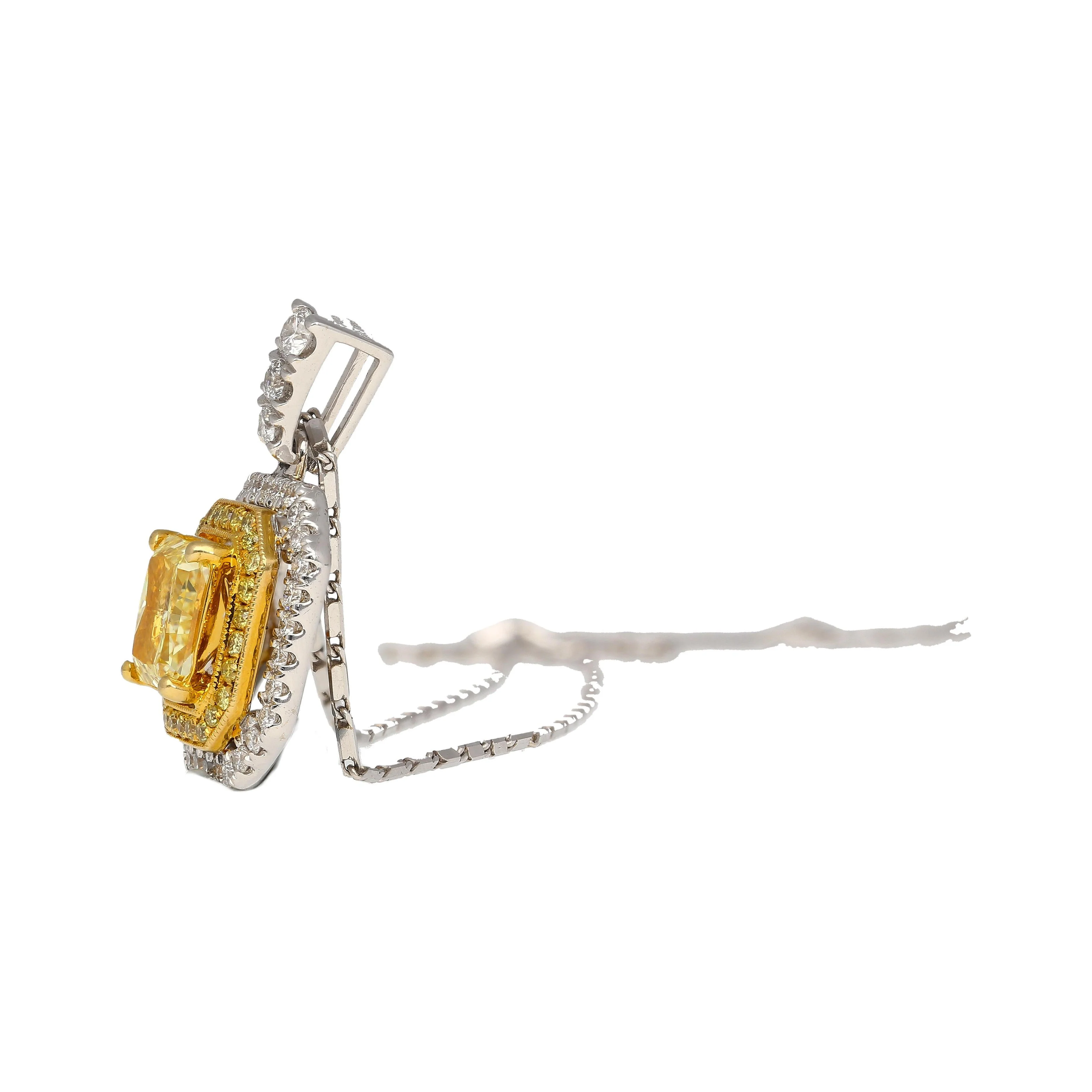 GIA Certified 1.05 Carat Fancy Yellow Diamond Pendant Necklace - Image 4