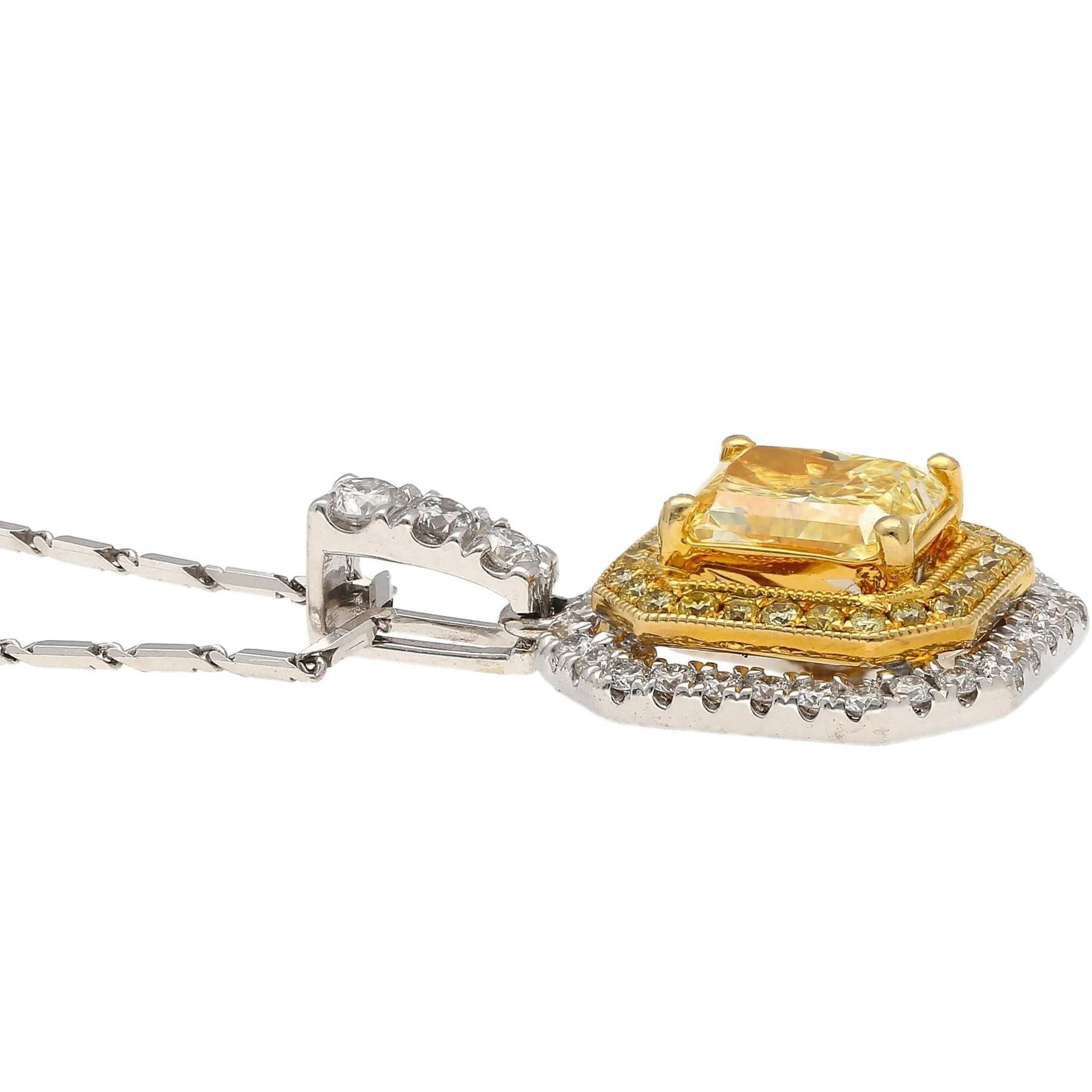 GIA Certified 1.05 Carat Fancy Yellow Diamond Pendant Necklace - Image 5