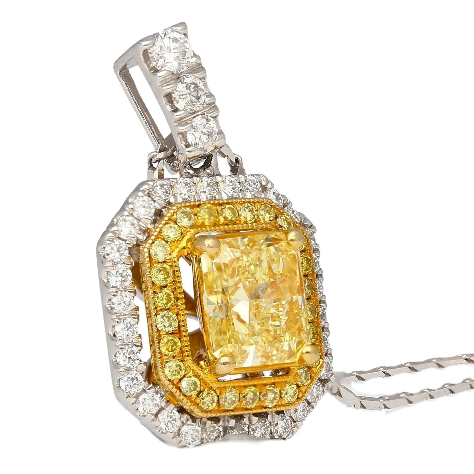 GIA Certified 1.05 Carat Fancy Yellow Diamond Pendant Necklace - Image 7