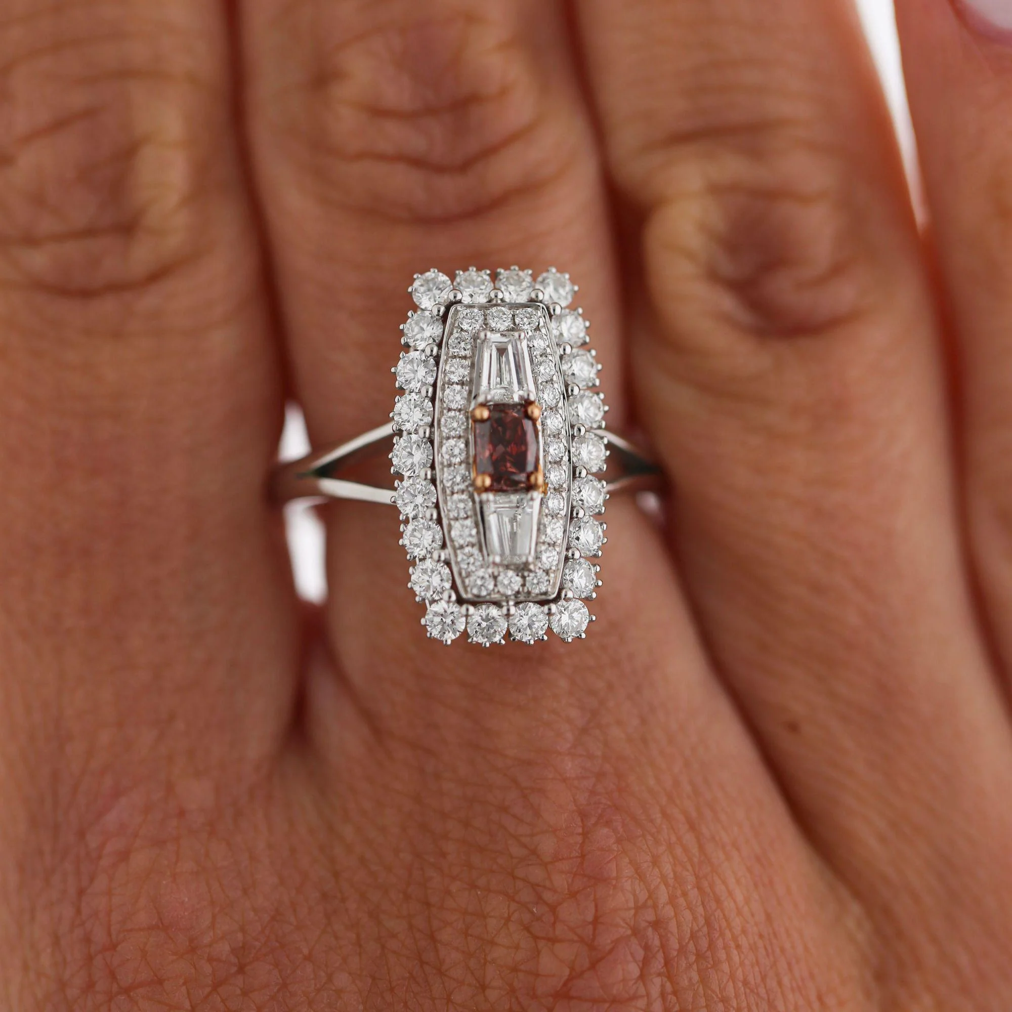 GIA Certified 0.30 Carat Fancy Deep Pink Diamond 18K White Gold Halo Ring - Image 2