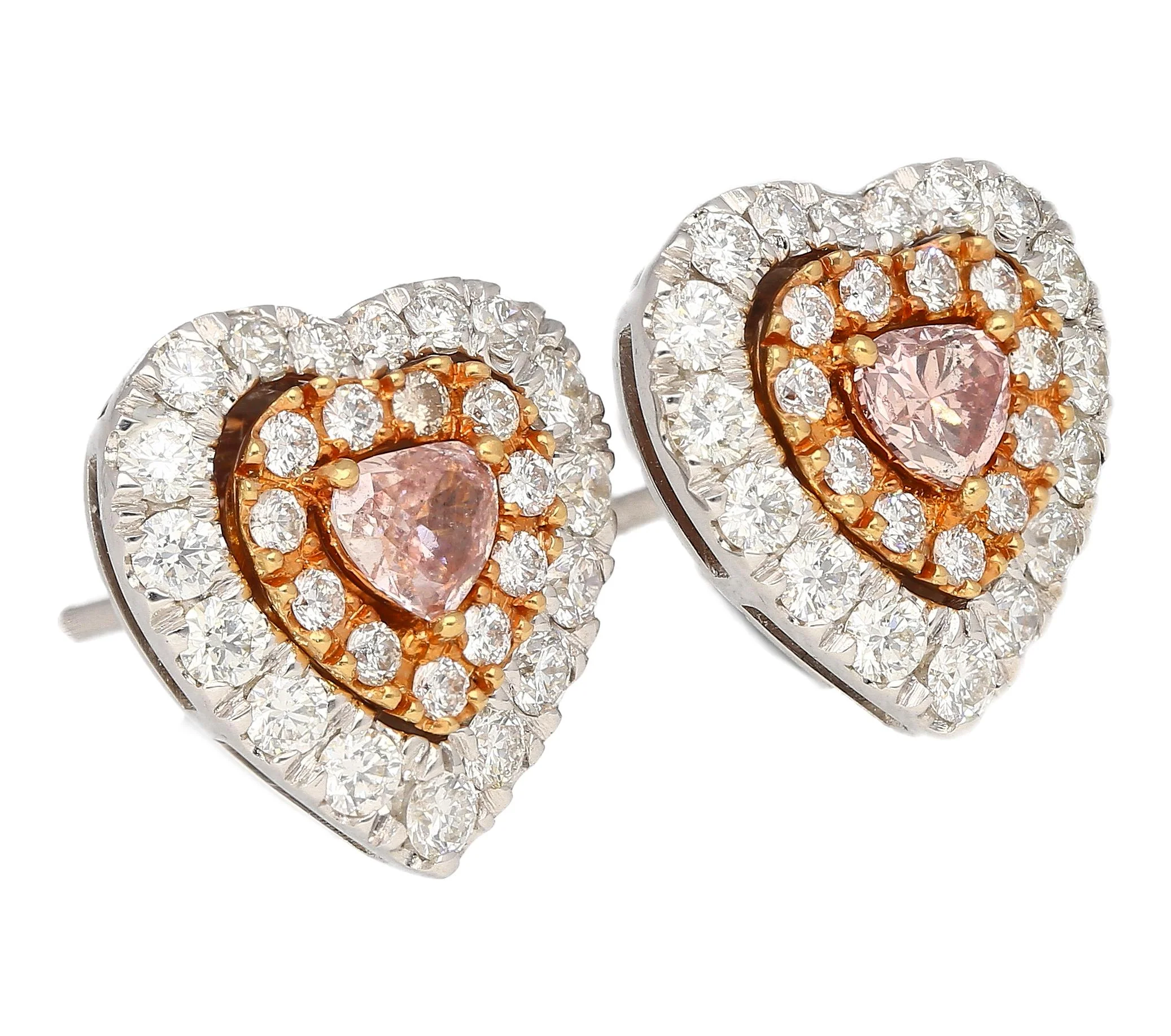GIA Certified 0.45 Carat Heart Pink Diamond Platinum 18K Rose Gold Stud Earrings - Image 4