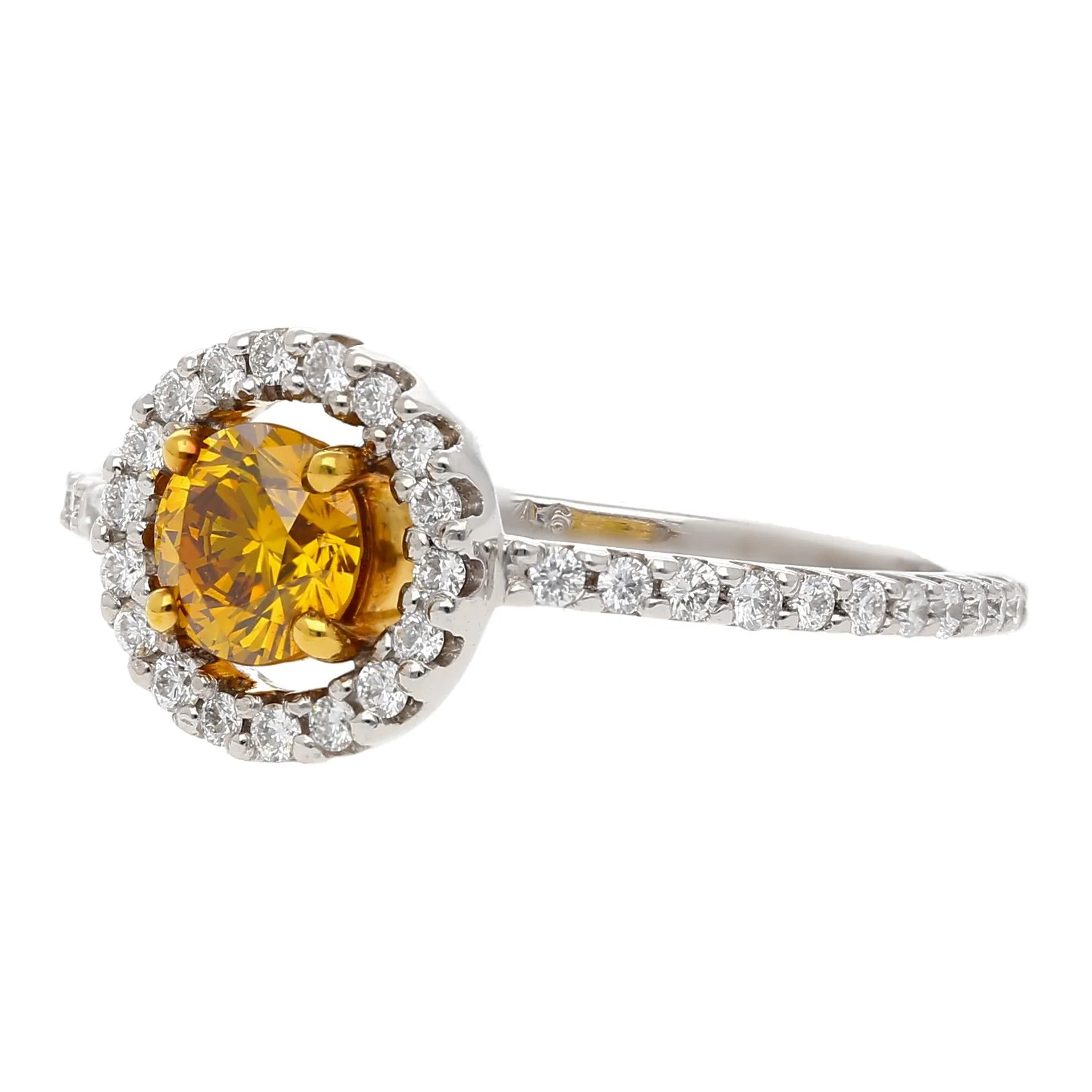 GIA Certified 0.46 Carat Fancy Deep Orange Yellow Diamond Engagement Ring - Image 3