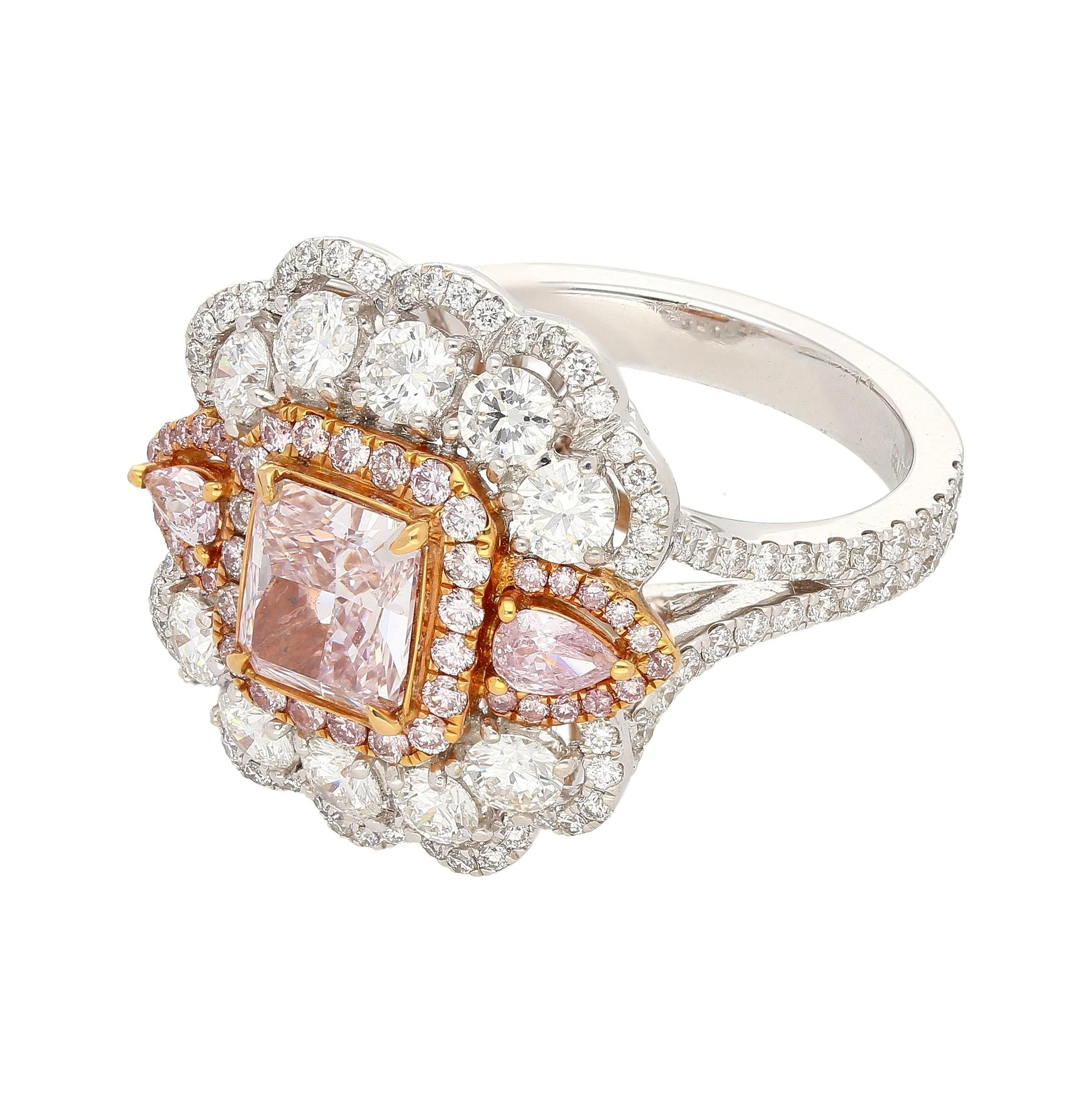 GIA Certified 1.07 Carat Fancy Light Purplish Pink Diamond Halo Cocktail Ring - Image 3