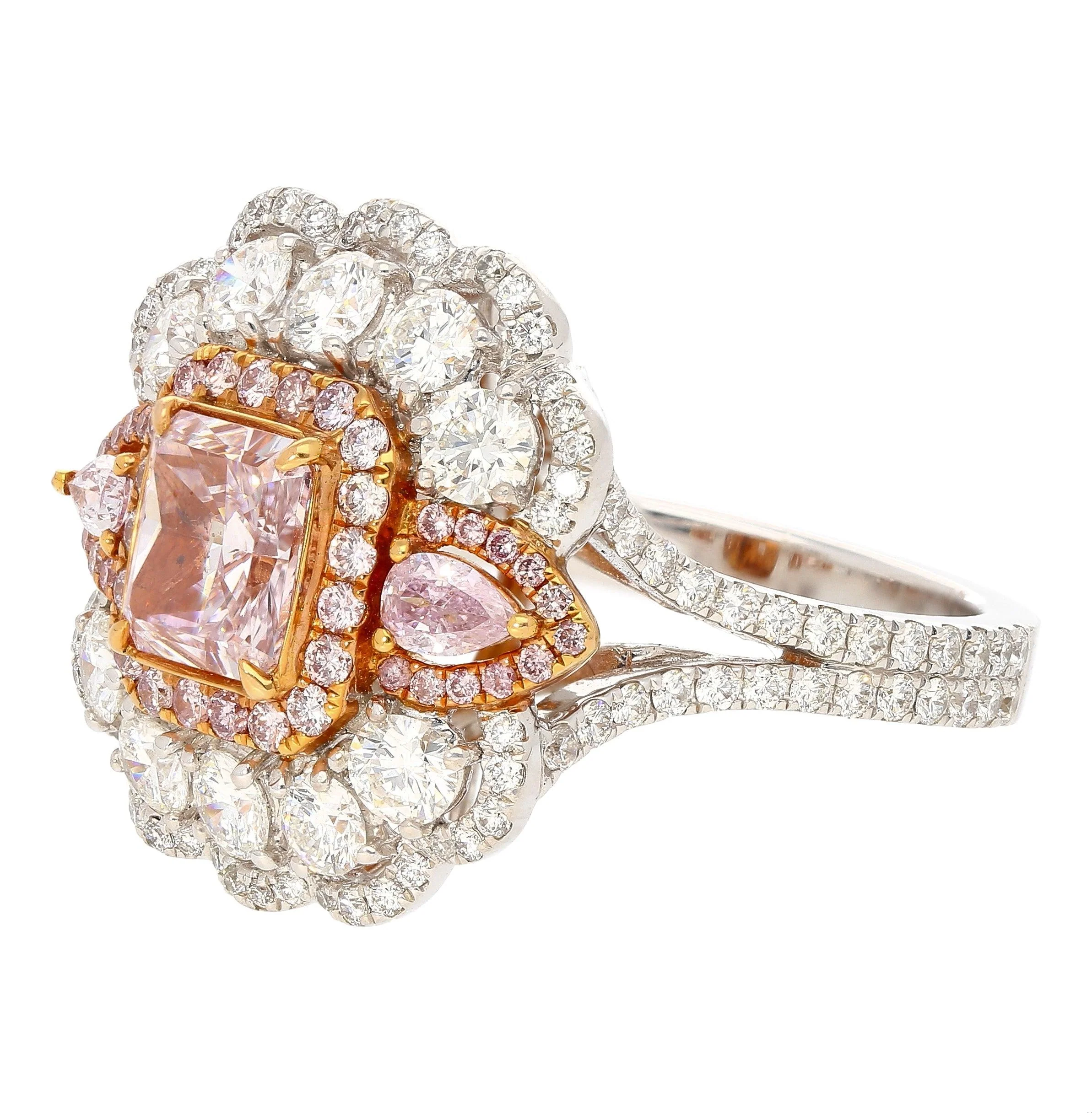 GIA Certified 1.07 Carat Fancy Light Purplish Pink Diamond Halo Cocktail Ring - Image 4