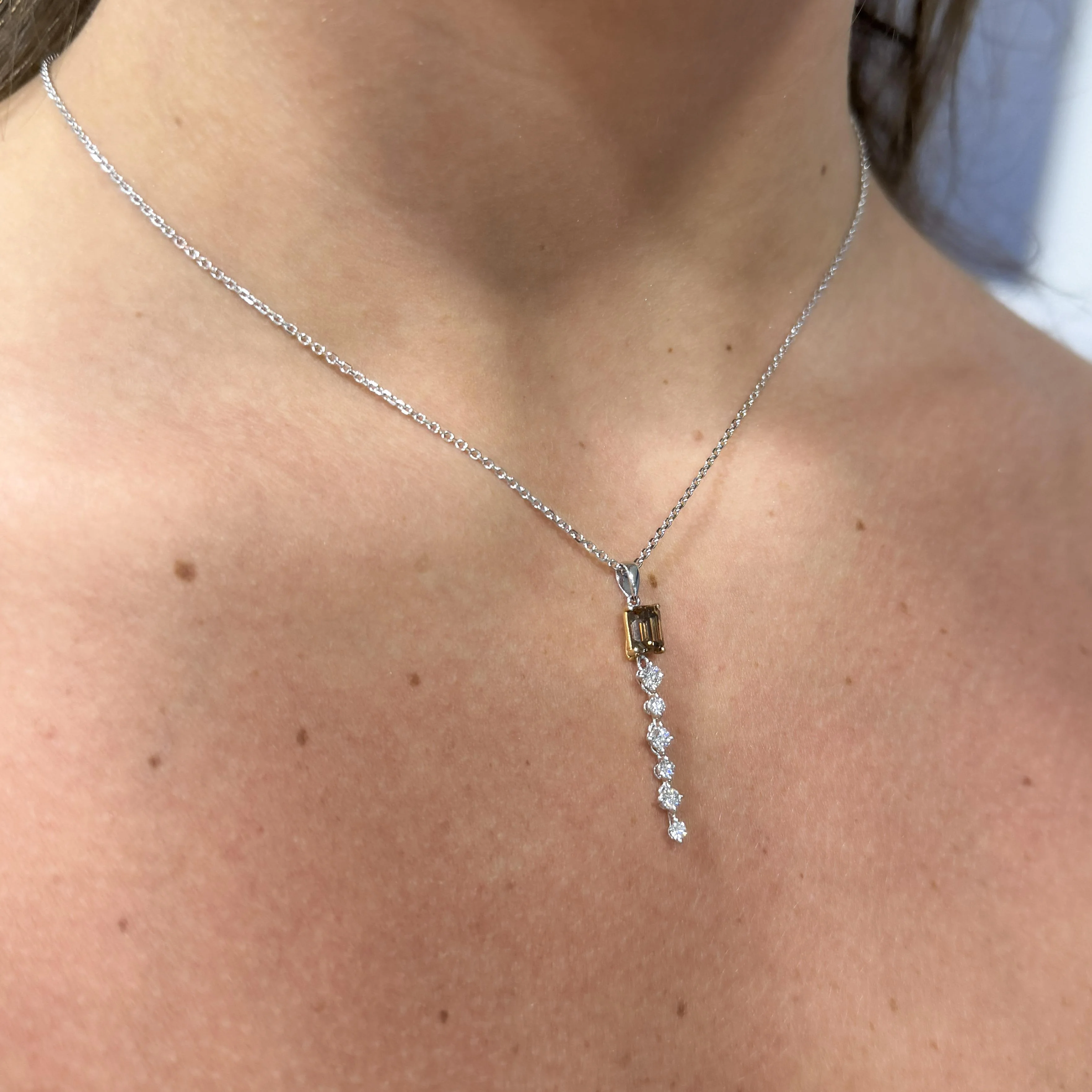 GIA Certified 1.11 Carat Fancy Brown Emerald Cut Diamond Drop Pendant Necklace - Image 3