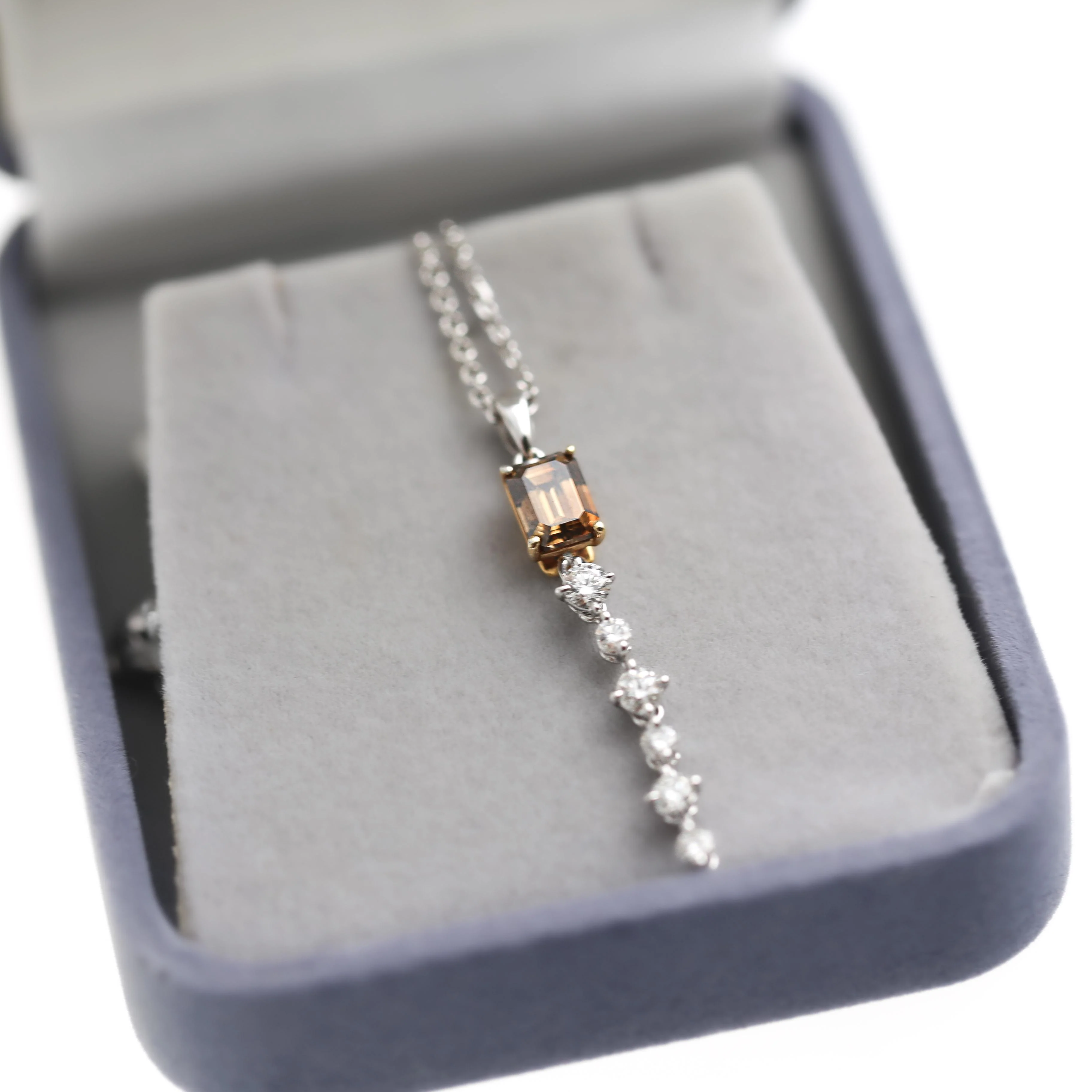 GIA Certified 1.11 Carat Fancy Brown Emerald Cut Diamond Drop Pendant Necklace - Image 8