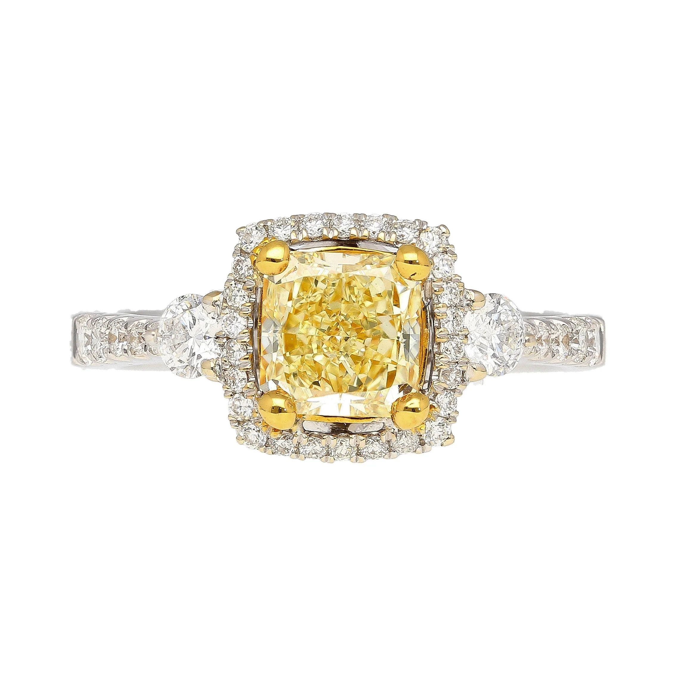 GIA Certified 1.24 Carat Radiant Cut Yellow (Y-Z) Diamond Engagement Ring in 18K White Gold