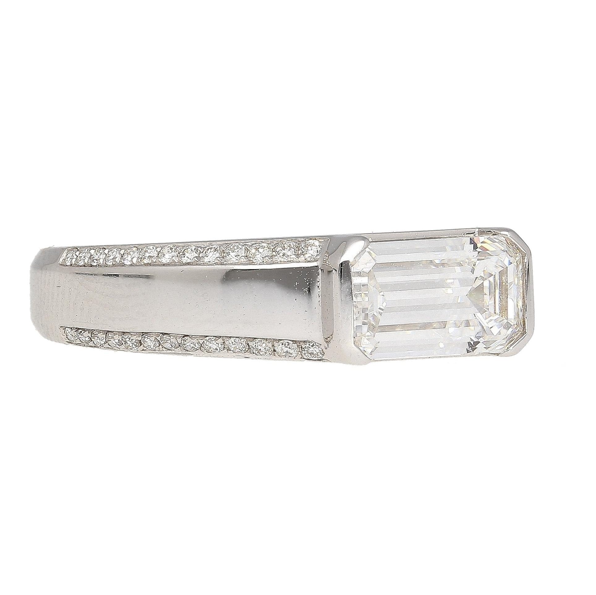 GIA Certified 1.33 Carat Emerald Cut D/VVS2 Diamond East West Band Ring - Image 3