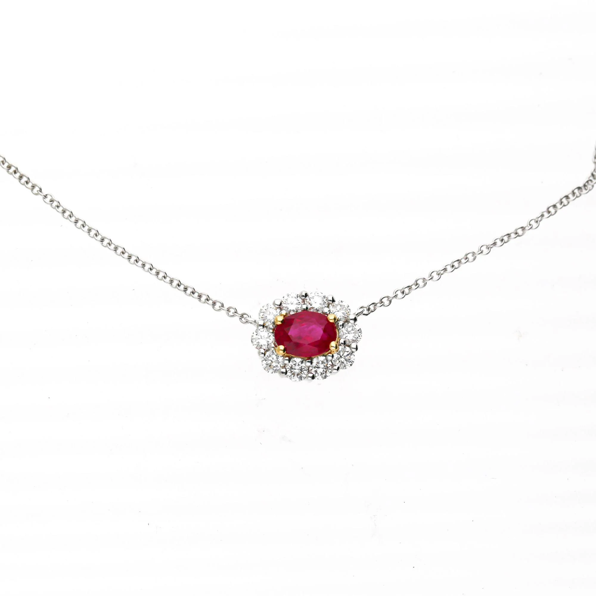 GIA Certified 1.47 Carat Ruby & Diamond Halo Floating Pendant Necklace - Image 2