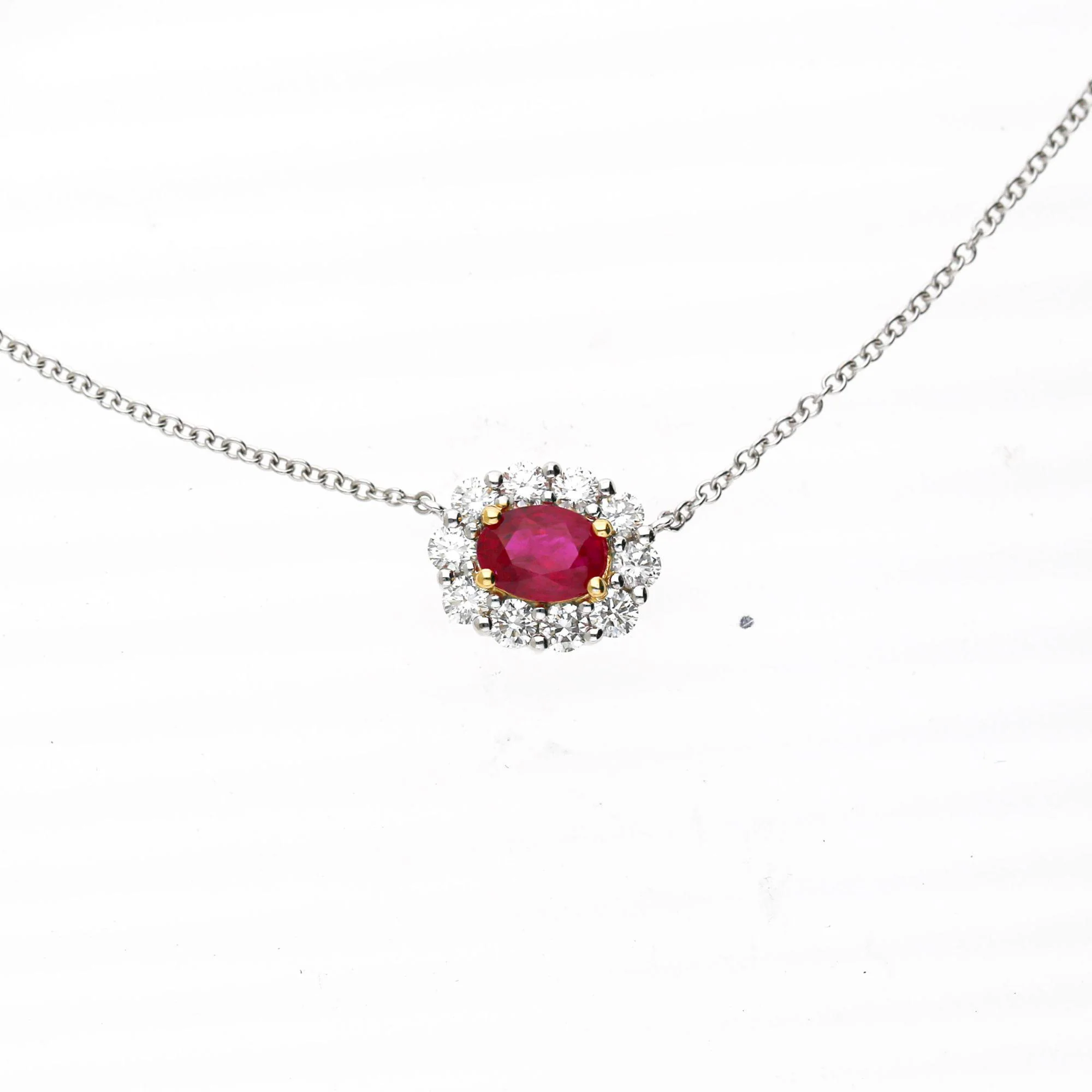 GIA Certified 1.47 Carat Ruby & Diamond Halo Floating Pendant Necklace - Image 3
