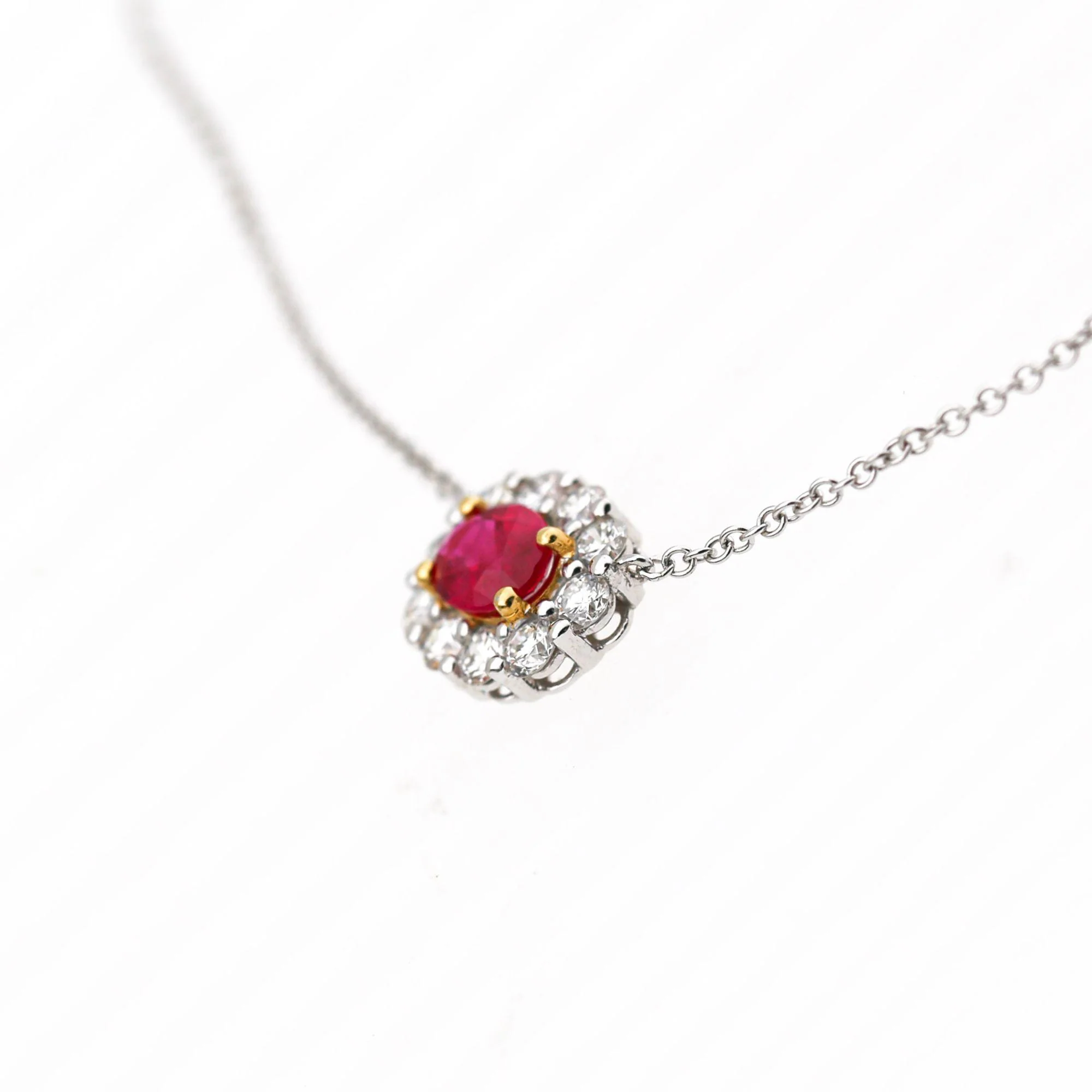 GIA Certified 1.47 Carat Ruby & Diamond Halo Floating Pendant Necklace - Image 5