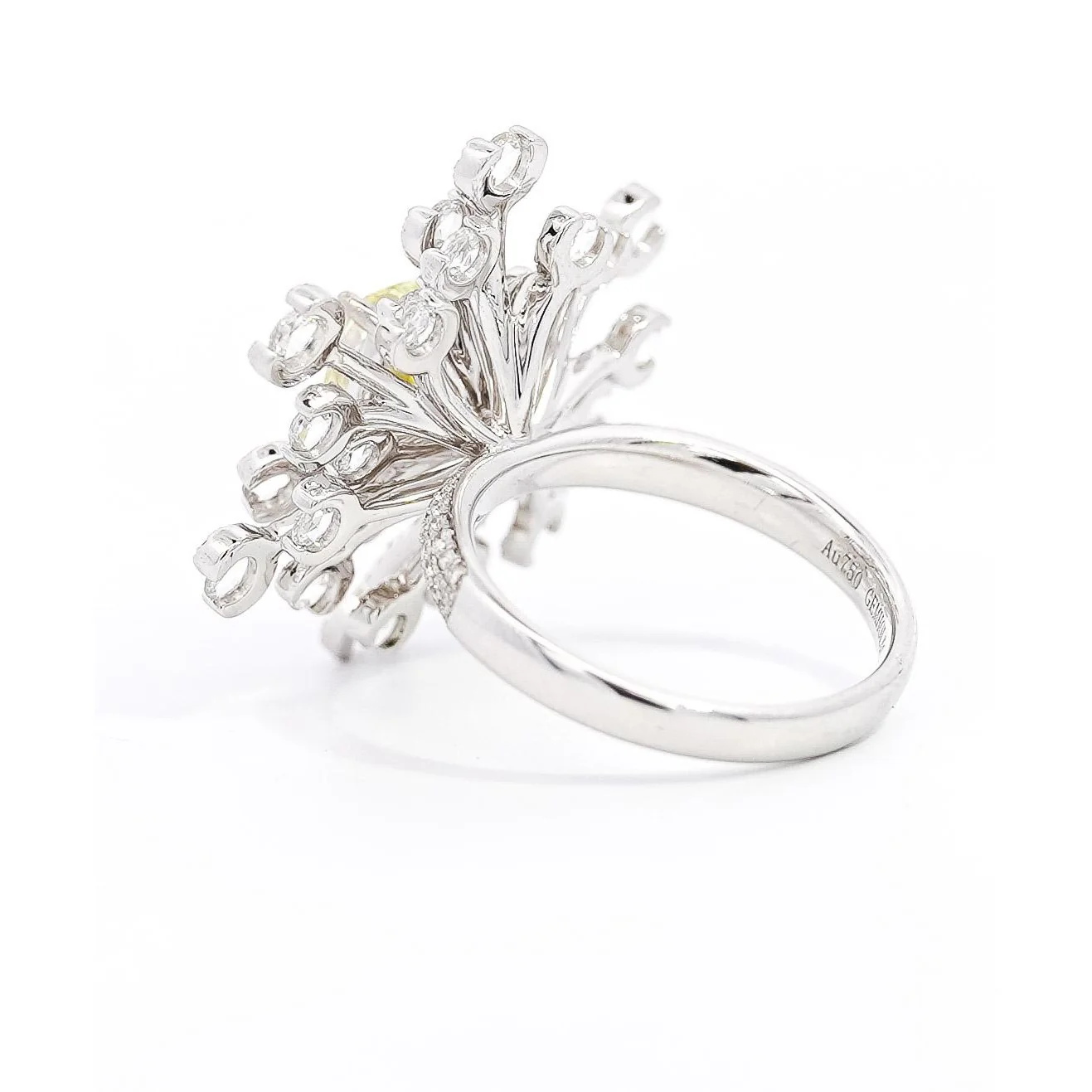 GIA Certified 1.52 Carat Fancy Greenish Yellow Diamond Briolette Snowflake Ring - Image 8