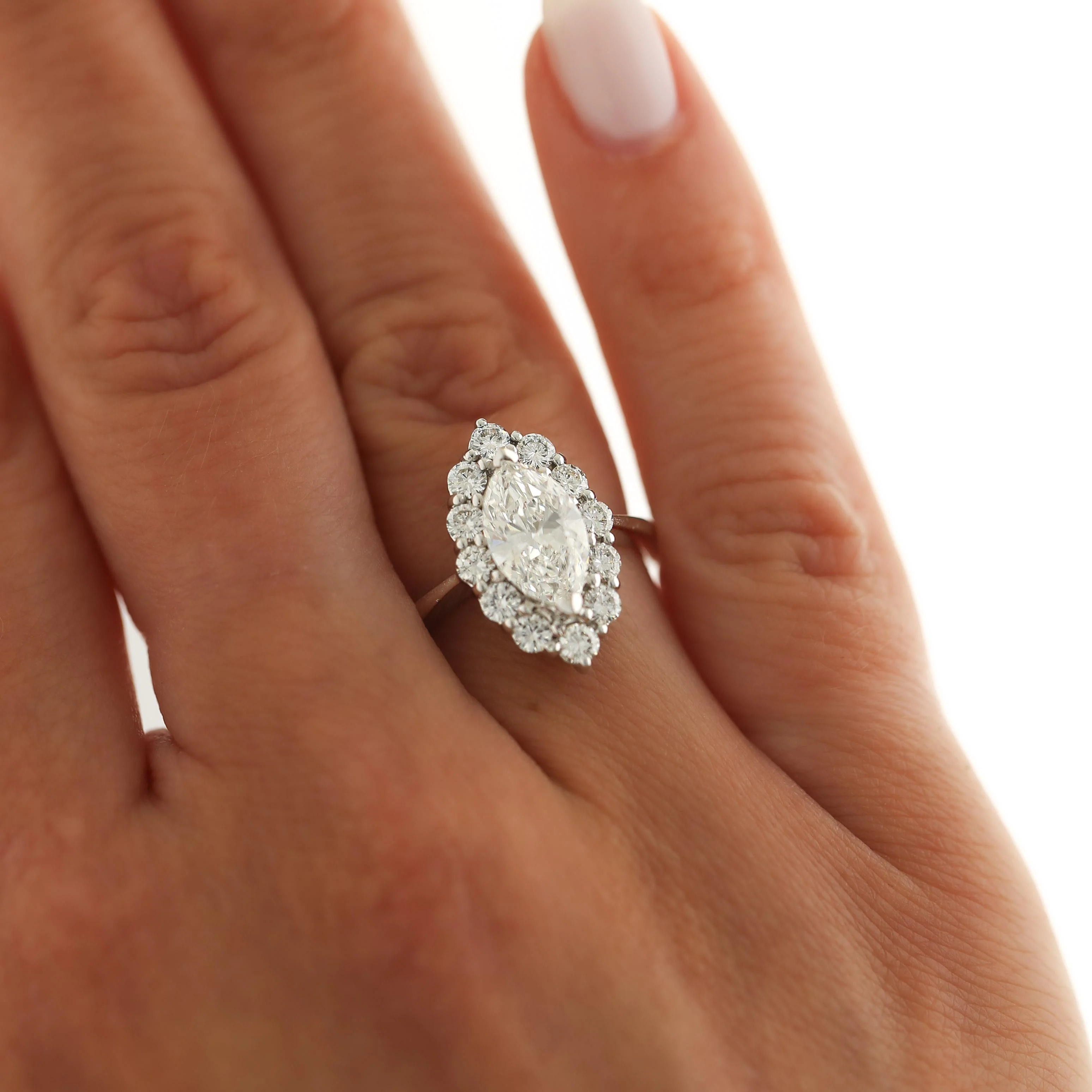 GIA Certified 1.55 Carat G/VS1 Marquise Diamond Halo 18K Engagement Ring - Image 2