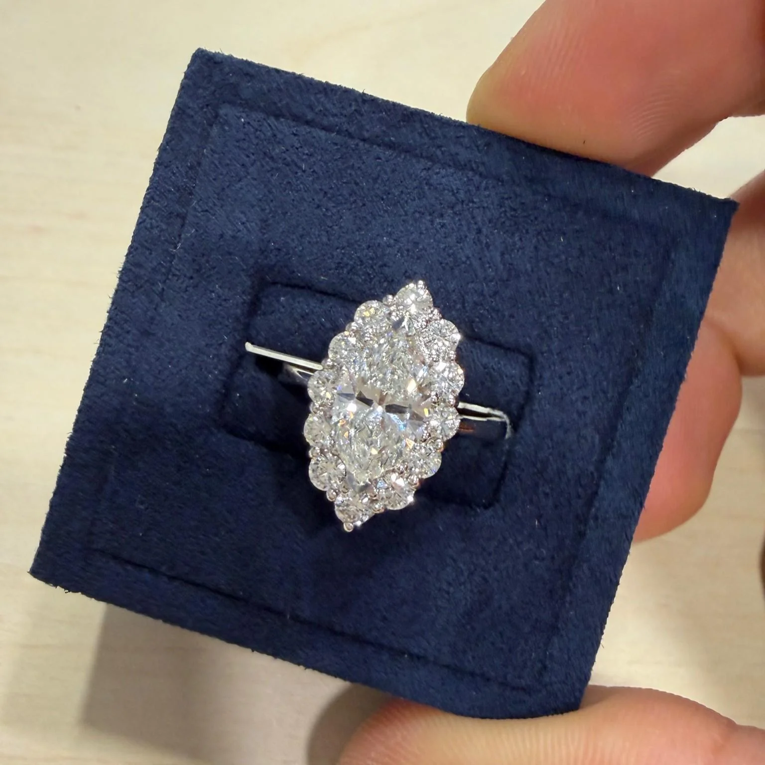 GIA Certified 1.55 Carat G/VS1 Marquise Diamond Halo 18K Engagement Ring - Image 3
