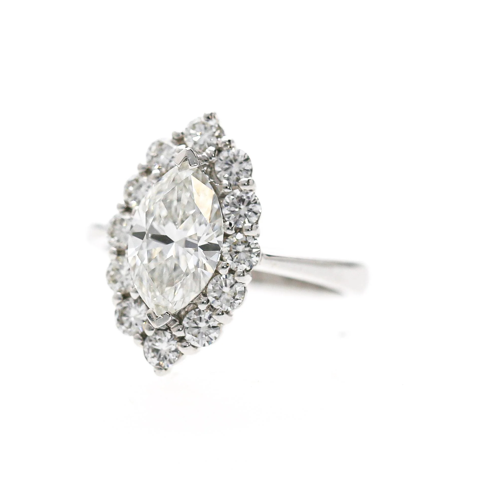 GIA Certified 1.55 Carat G/VS1 Marquise Diamond Halo 18K Engagement Ring - Image 6