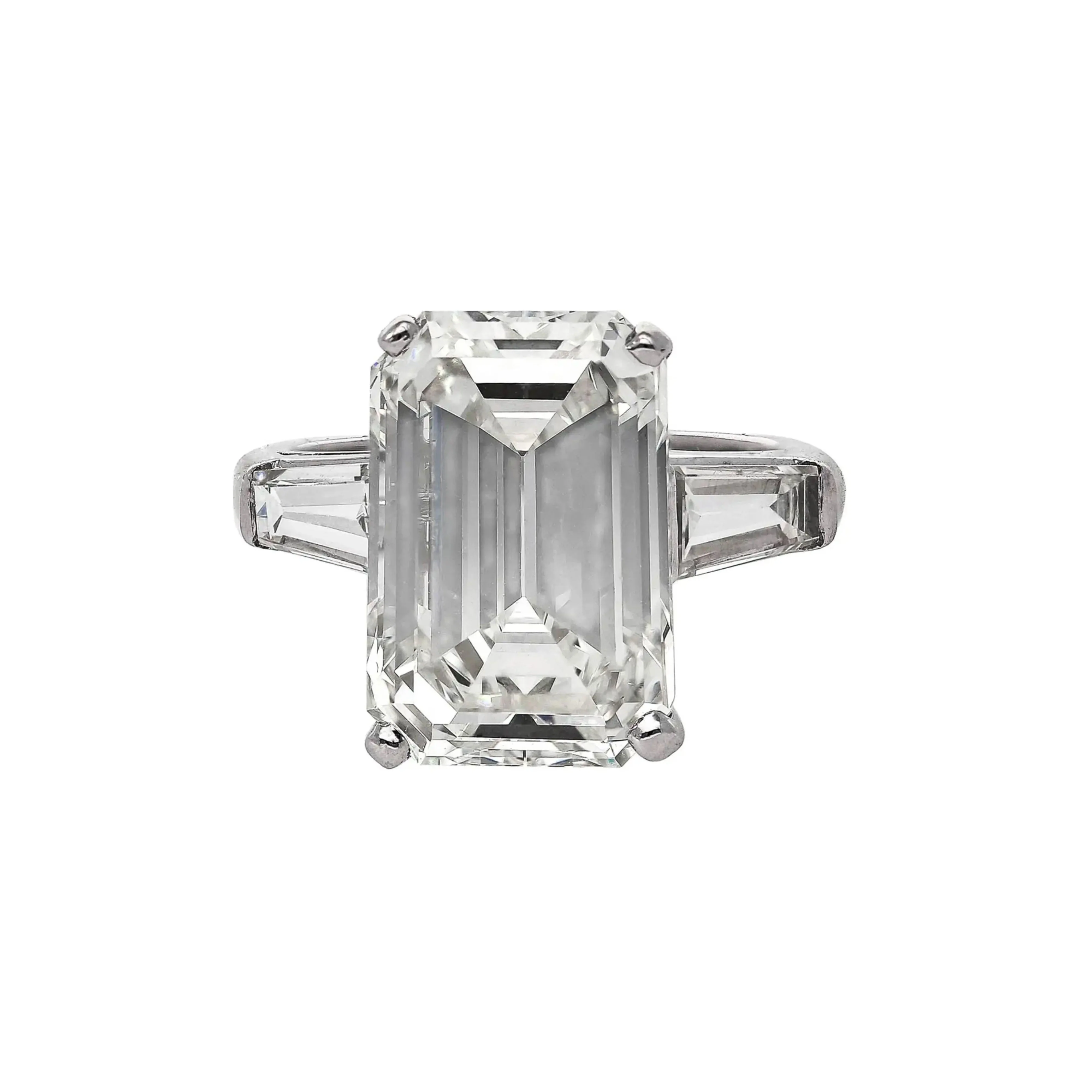 GIA Certified 10.03 Carat Emerald Cut J/VS1 Diamond Platinum Three Stone Ring