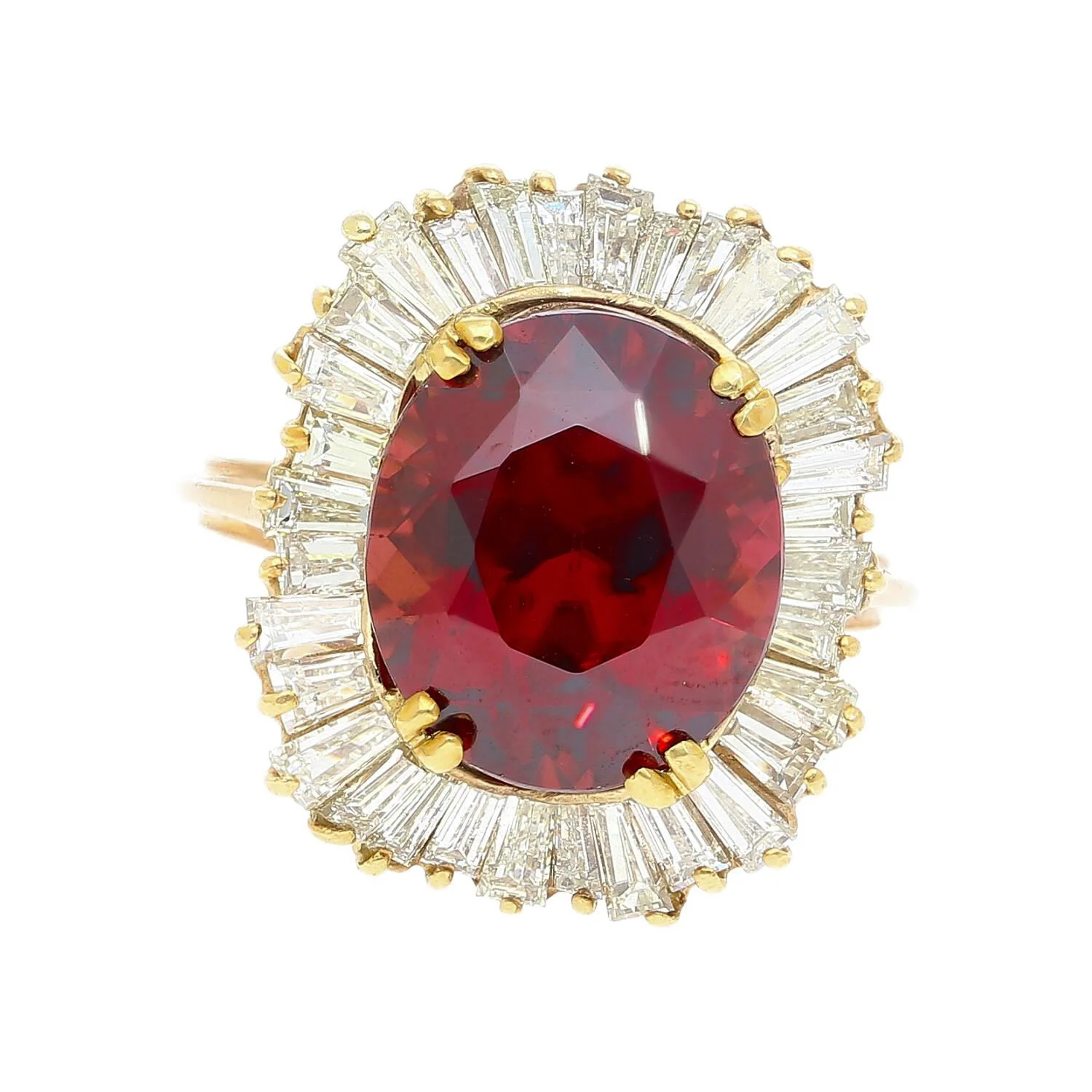 GIA Certified 10.40 Carat Red Zircon & Diamond Ballerina Cocktail Ring - Image 3