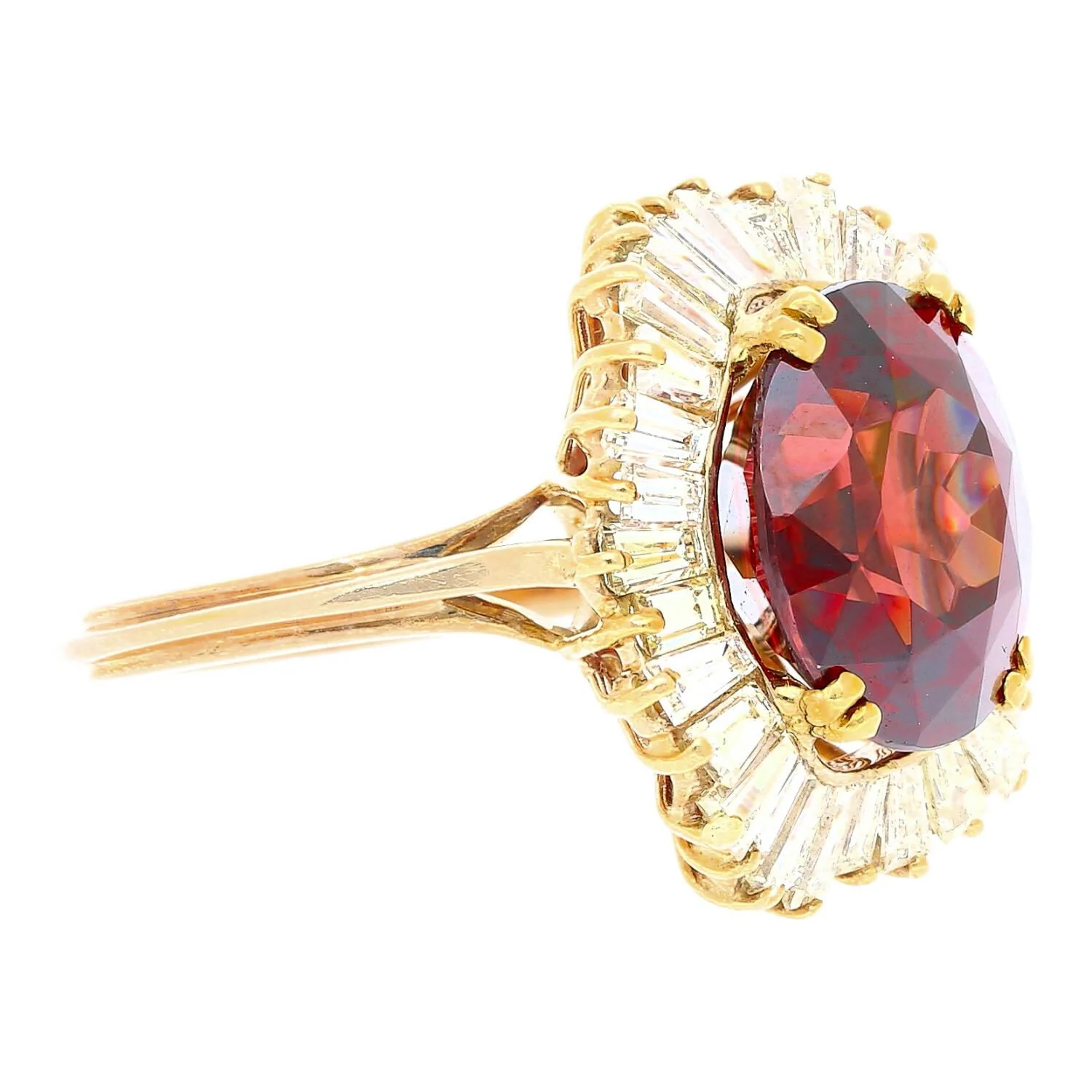 GIA Certified 10.40 Carat Red Zircon & Diamond Ballerina Cocktail Ring - Image 4
